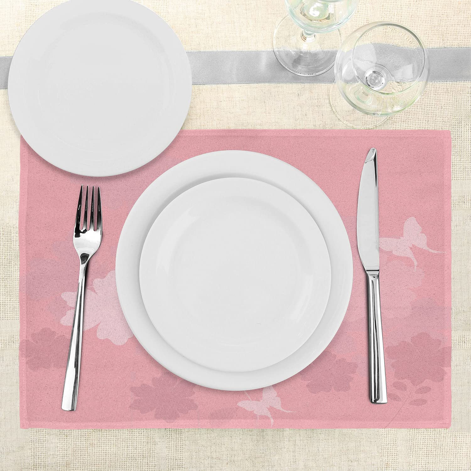 Ambesonne Rose Placemats Set of 4 - Floral Butterfly Design Washable Fabric Table Mats for Dining Room & Kitchen Decor - Spring Nature Theme Home Decor - Perfect for Dinner Parties, Holiday Gatherings & Everyday Use