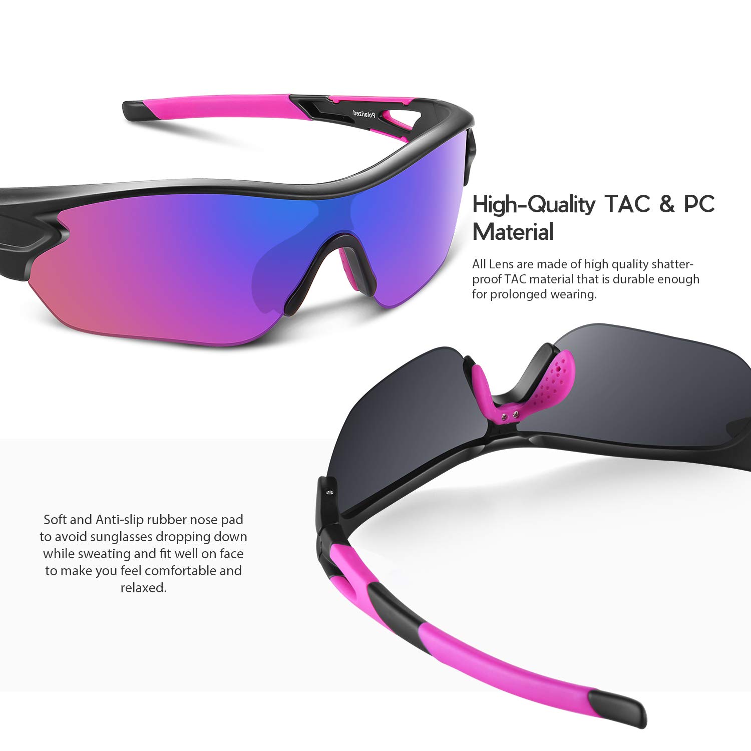 BEACOOL Polarized Sports Sunglasses for Men & Women - UV Protection, Lightweight & Shatterproof - Perfect for Running, Cycling, Hiking & Outdoor Activities