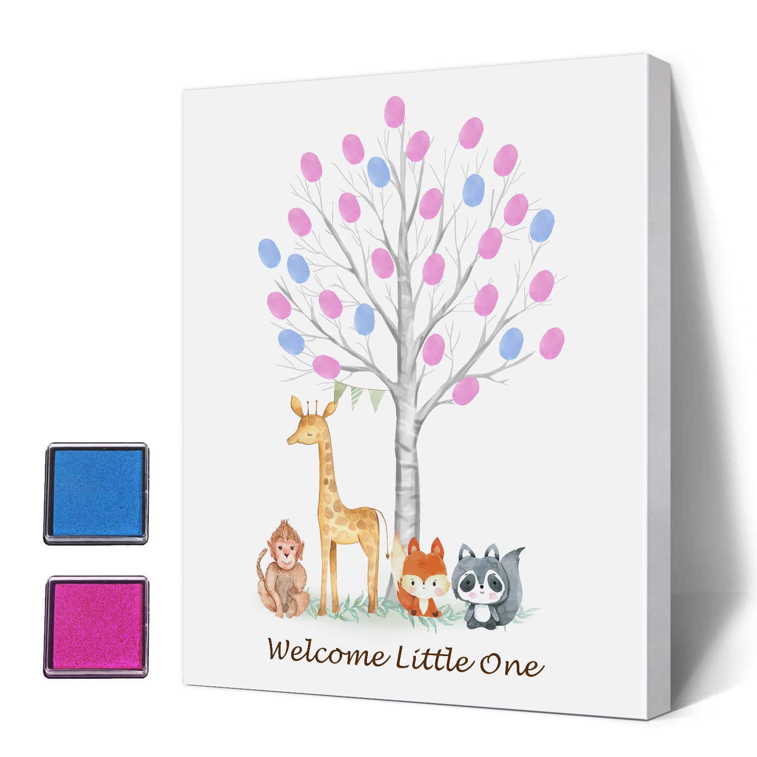 Baby Gender Reveal Fingerprint Tree with Safari Animals - Boy or Girl Guess Game, Woodland Baby Shower Guest Book & Activity Decor for Nursery, Gender Party