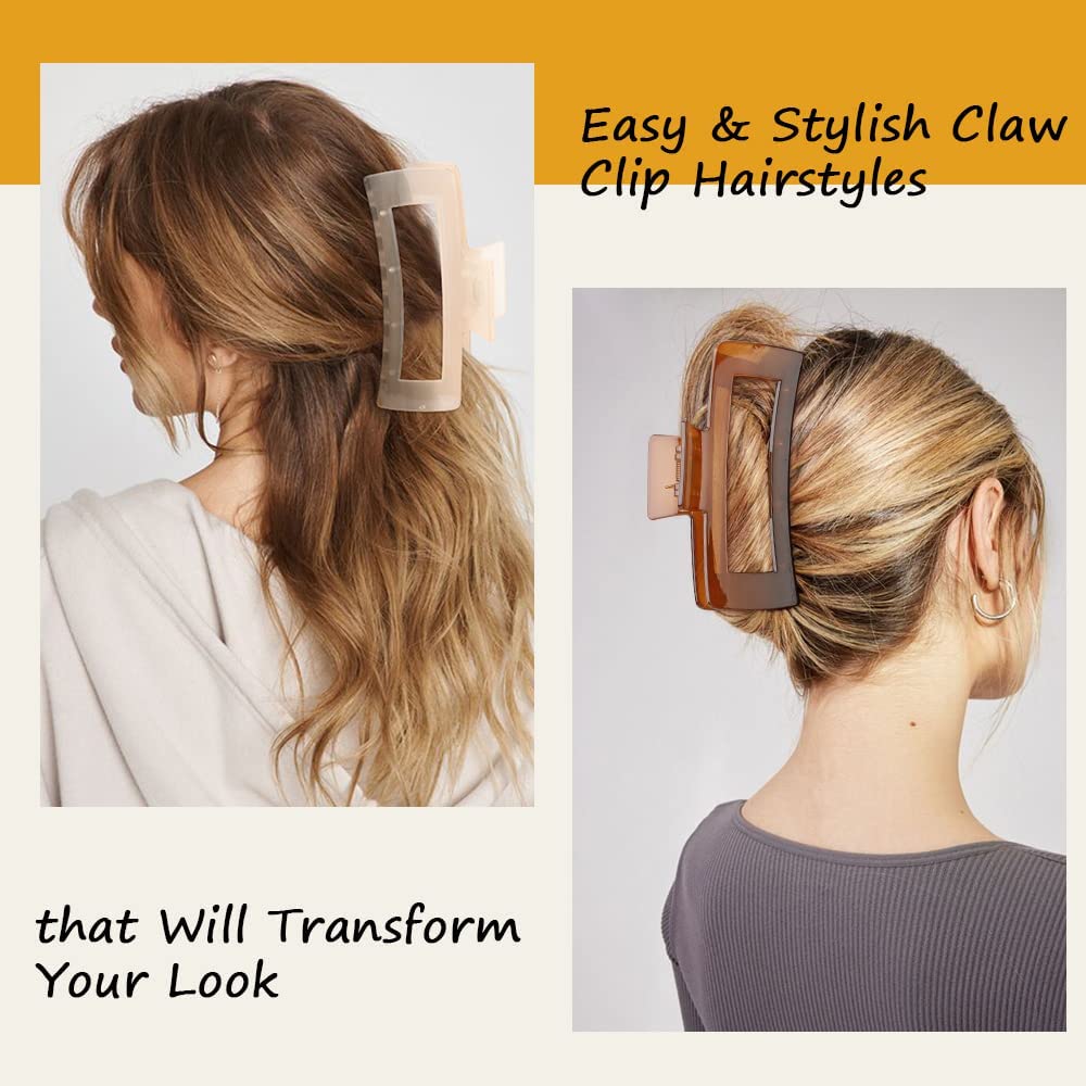 2PCS Extra Large Jelly Hair Clips for Thick Long Hair - Big Non-Slip Claw Clips for Women & Girls - Perfect for Ponytails, Buns & Updos (Pack of 2)