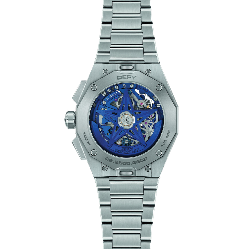 Defy Skyline Chronograph Skeleton Watch - 42mm Blue Dial Stainless Steel Bracelet for Men | Luxury Sports & Dress Watch for Business, Gifts & Special Occasions