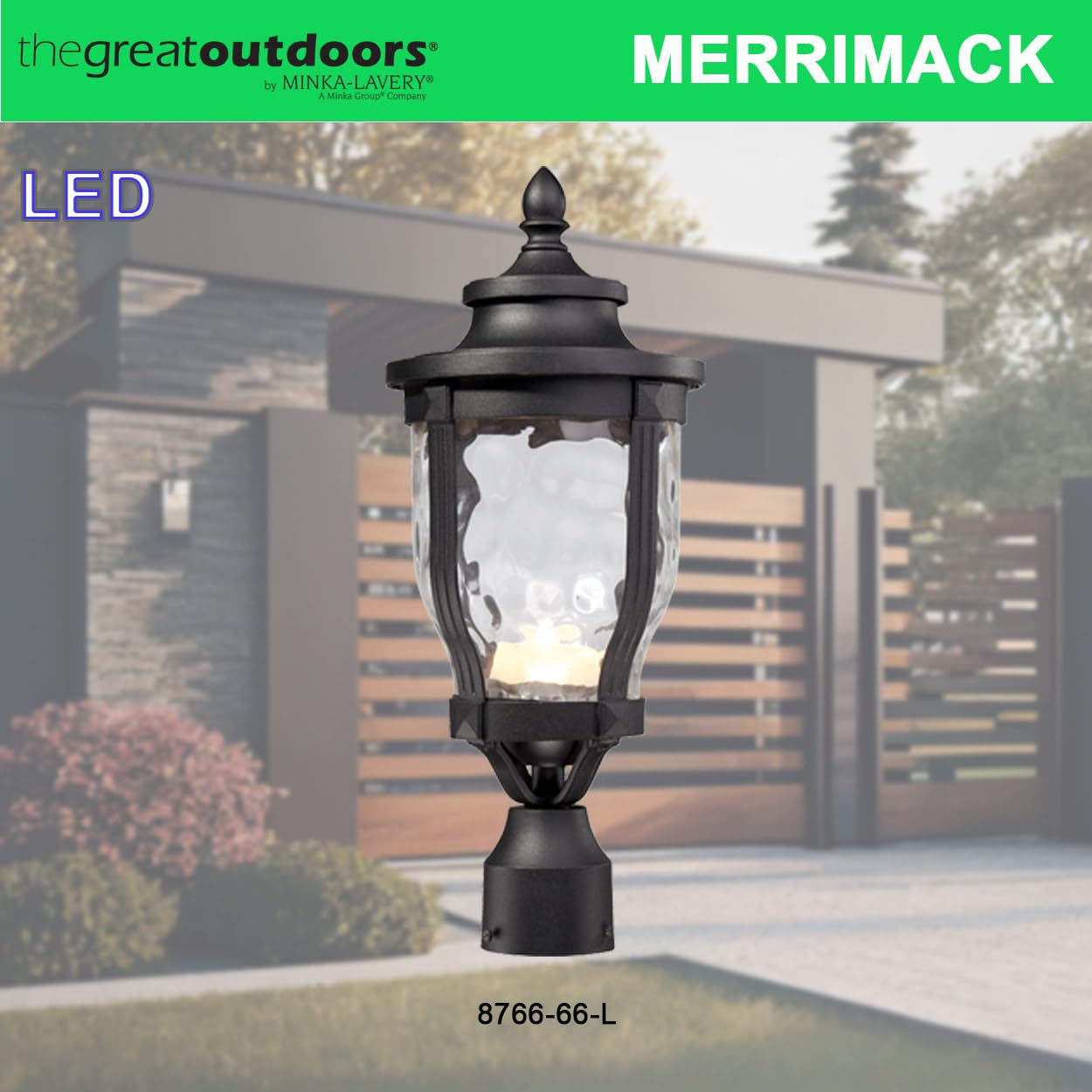 Minka Lavery 8766-66-L Merrimack Black Outdoor LED Post Light - Weatherproof Cast Aluminum Exterior Lighting Fixture for Patio, Garden, Walkway & Driveway