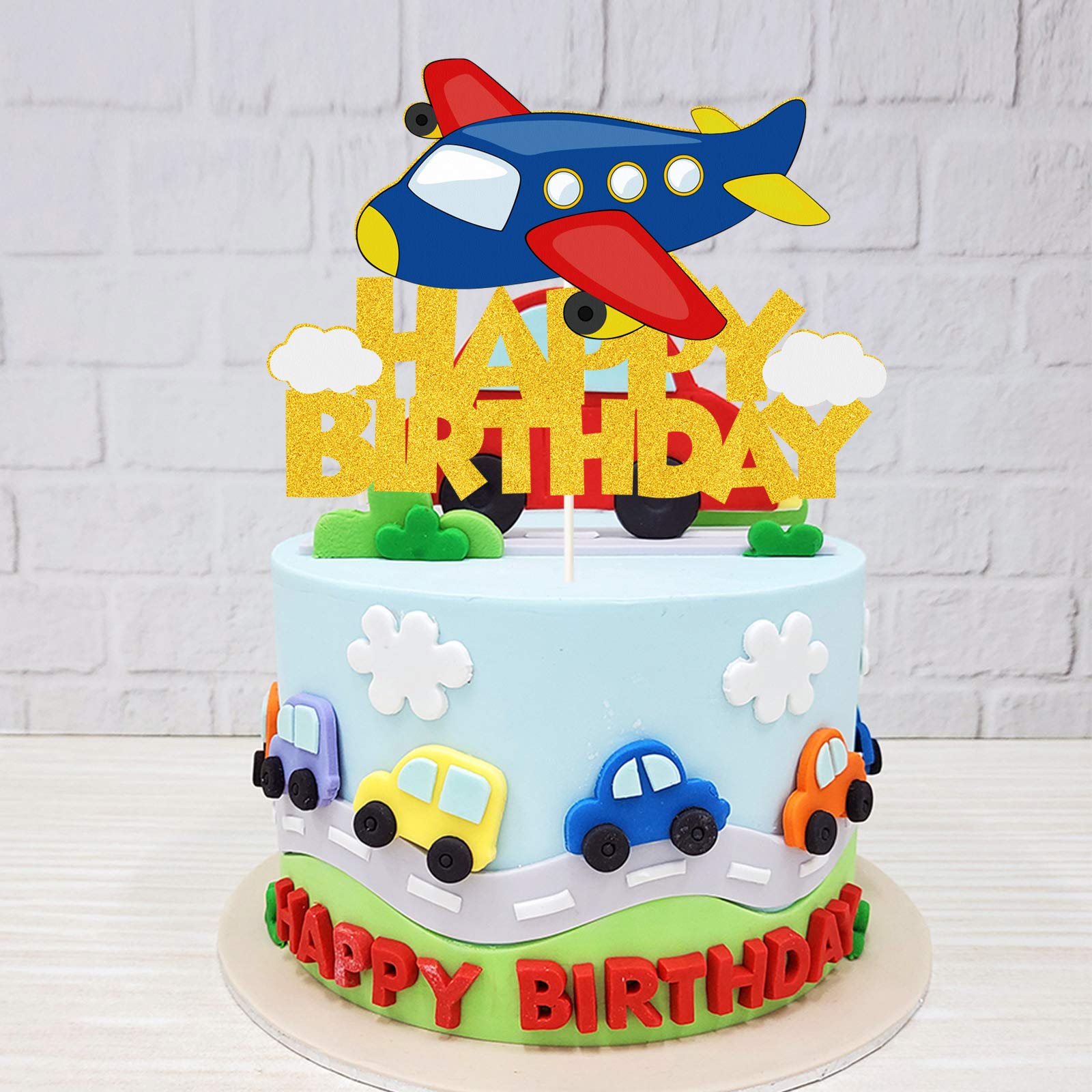 Airplane Happy Birthday Cake Topper - Travel Themed Party Decorations for Kids Birthday & Baby Shower | Perfect for Aviation-Themed Celebrations, Airplane Lovers & Travel Enthusiasts