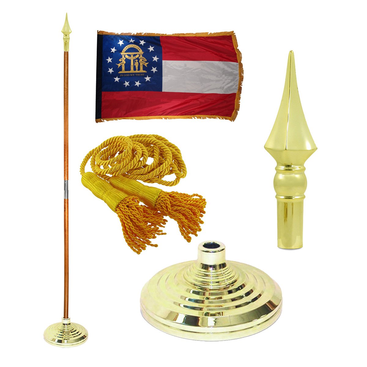 Georgia 3ft x 5ft Nylon Flag with 8ft Oak Flagpole & Plastic Spear Base - Complete Outdoor Flag Set for Home, Garden, and Patriotic Decor