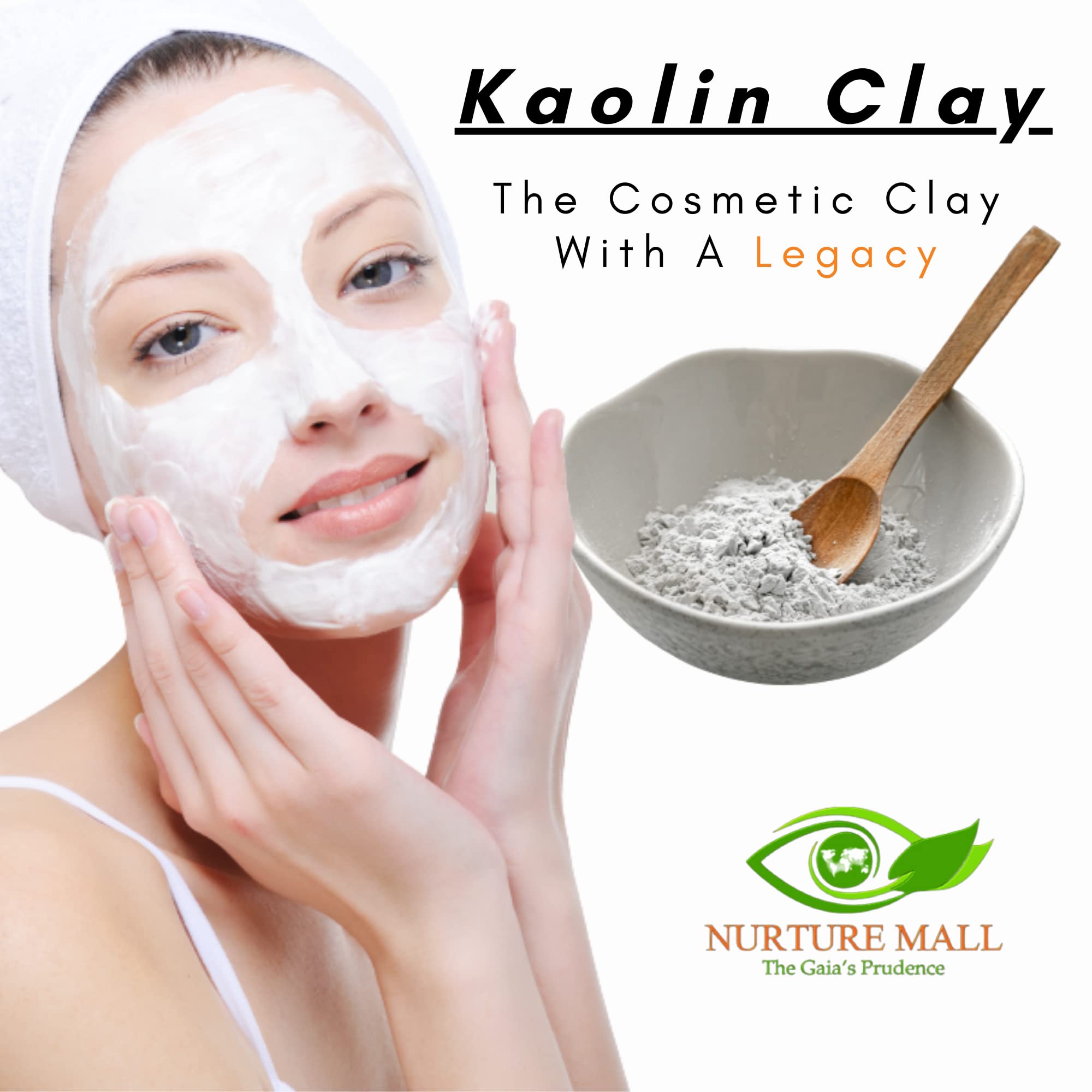 Nurture Mall Natural Kaolin Clay Powder (300g) - Oil Control, Acne Treatment & Skin Brightening Facial Mask for Clear, Glowing Skin | Reduces Pigmentation & Blackheads | Perfect for DIY Skincare & Spa Days