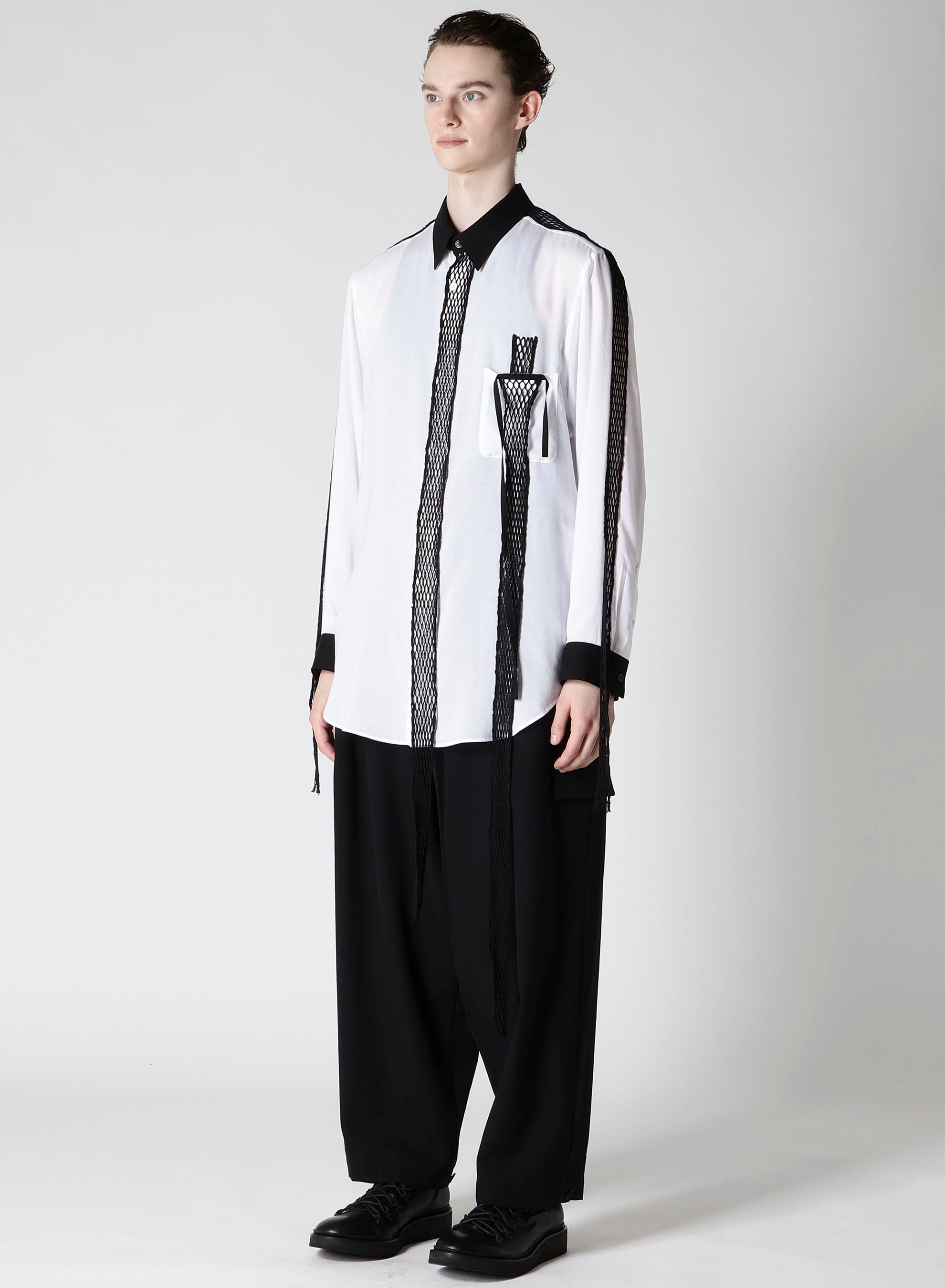Black Mesh Cellulose Lawn Placket Blouse for Women - Breathable & Stylish Top for Casual Wear, Office, and Summer Outfits