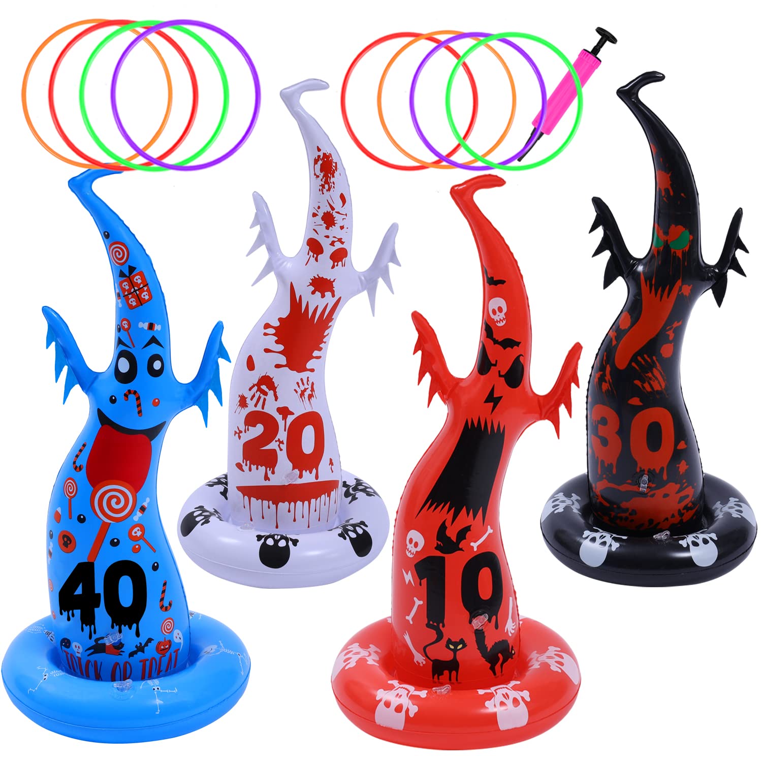 Uniqhia Halloween Ring Toss Game Set - Inflatable Witch Hats & Flame Ghost Toss for Kids, Adults & Family - Fun Indoor Outdoor Halloween Party Games for Trick or Treat, Fall Festivals & Spooky Celebrations