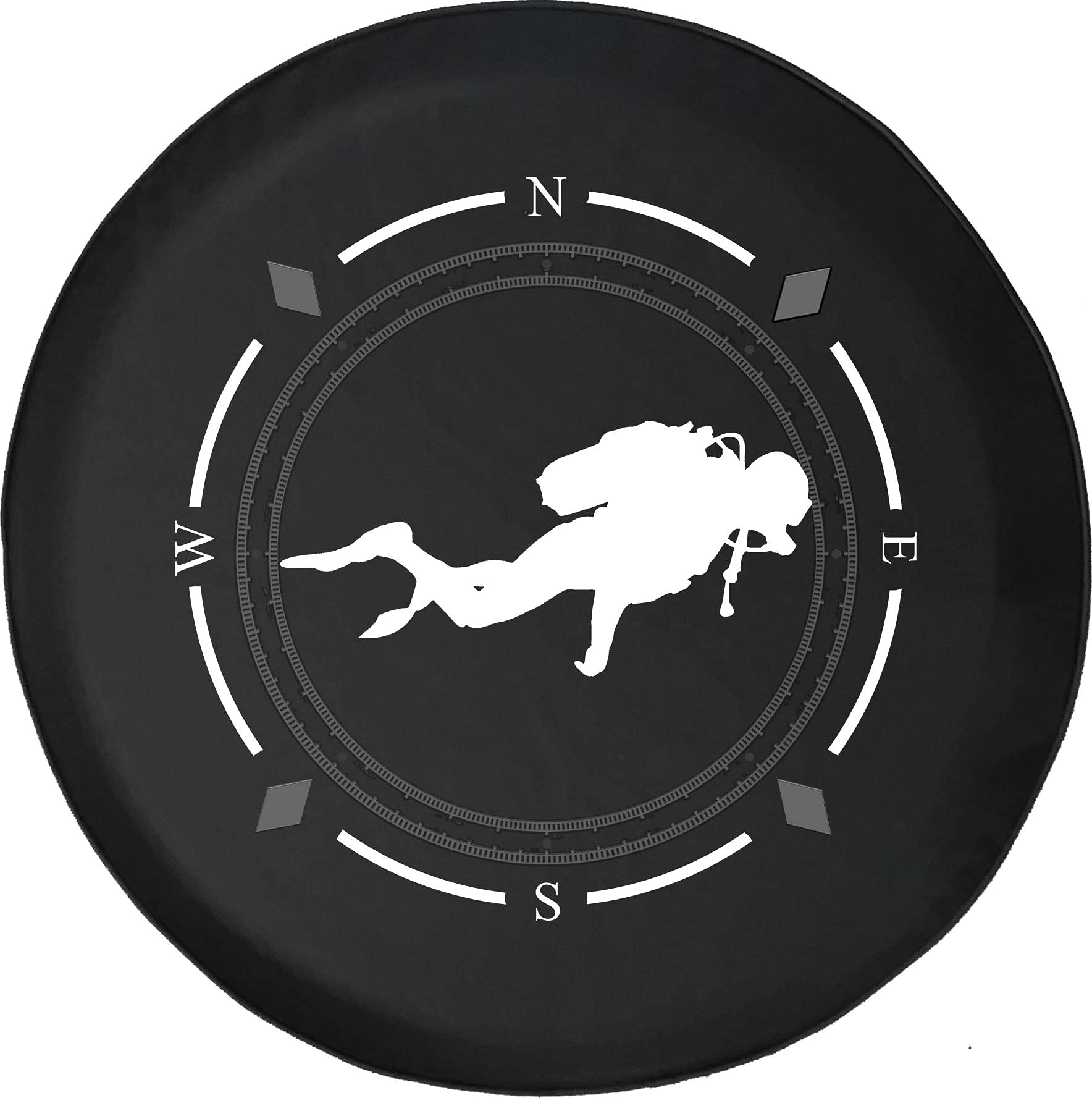 **Premium American Unlimited Spare Tire Cover with Compass & Scuba Diver Design – Heavy-Duty Deep Sea Wheel Cover for SUVs, Trailers, RVs, Trucks & Off-Road Vehicles – Waterproof & UV-Resistant for Outdoor Adventures**    *(Use Cases: Perfect for road trips, camping, off-roading, beach outings, and protecting spare tires from sun, rain, and debris.)*
