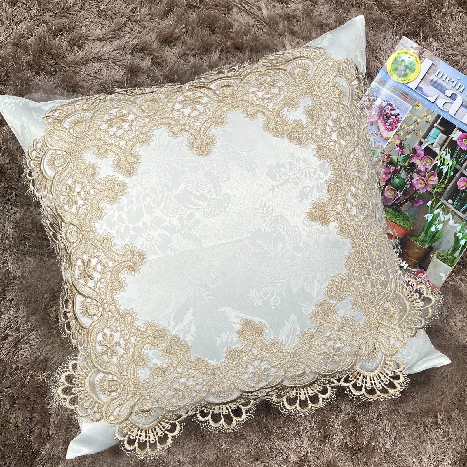 Premium 18x18 Inch Beige Lace Throw Pillow Covers Set of 2 - Soft Farmhouse Decor with Exquisite Embroidery for Living Room, Bed, Couch & Sofa | Cozy Home Accent for Relaxation & Stylish Interior Design