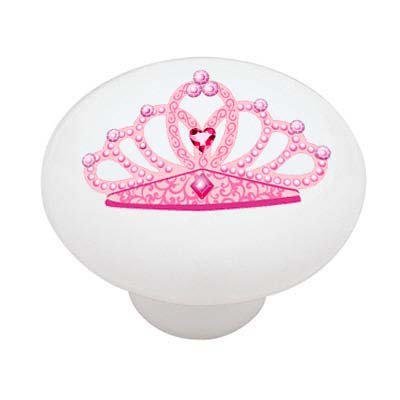 Pink Princess Crown Ceramic Drawer Knob - Elegant Vintage Cabinet Handle for Dresser, Wardrobe & Jewelry Box - Perfect for Girls' Bedroom, Nursery & Princess-Themed Decor