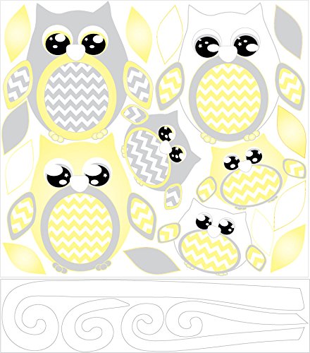 Yellow and Grey Owl Wall Decals - Removable Nursery Wall Stickers for Baby Room Decor, Kids Bedroom, Playroom & Classroom Decorations