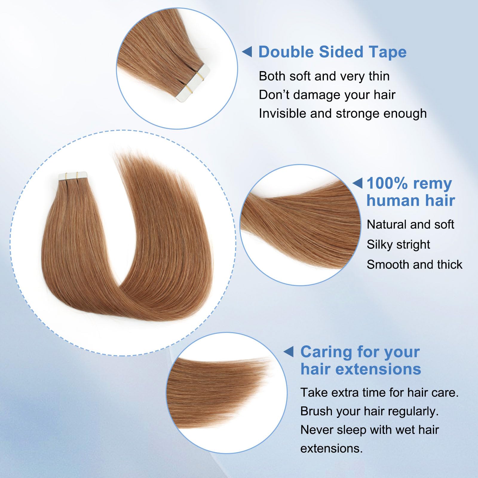 Sixstarhair 18 Inch Tape In Hair Extensions - Thick Full Red Brown Remy Human Hair, Silky Straight for Natural Look | Perfect for Parties, Weddings & Daily Styling
