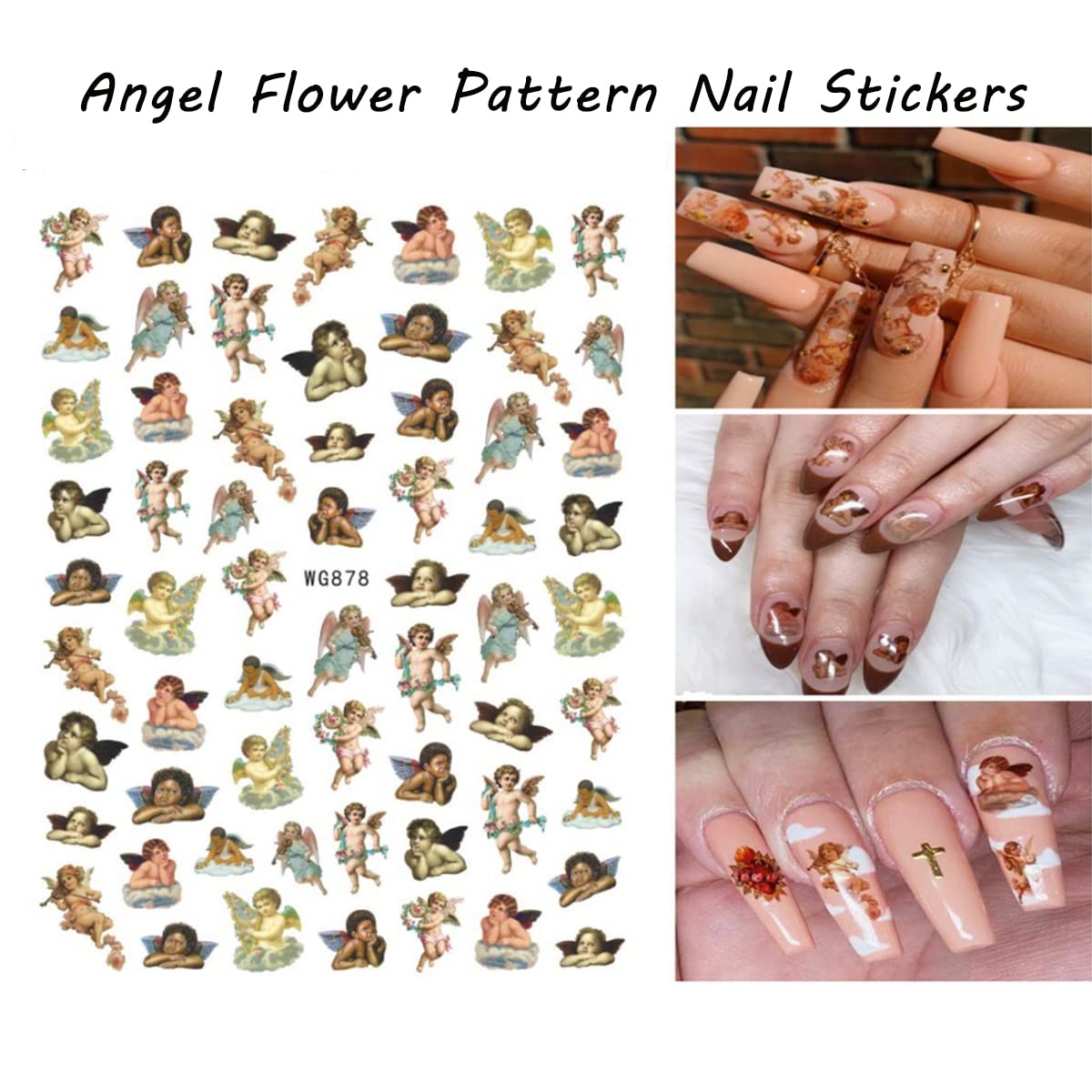 10pcs Angel Nail Stickers - Floral Wing Designs for Valentine's Day Nail Art