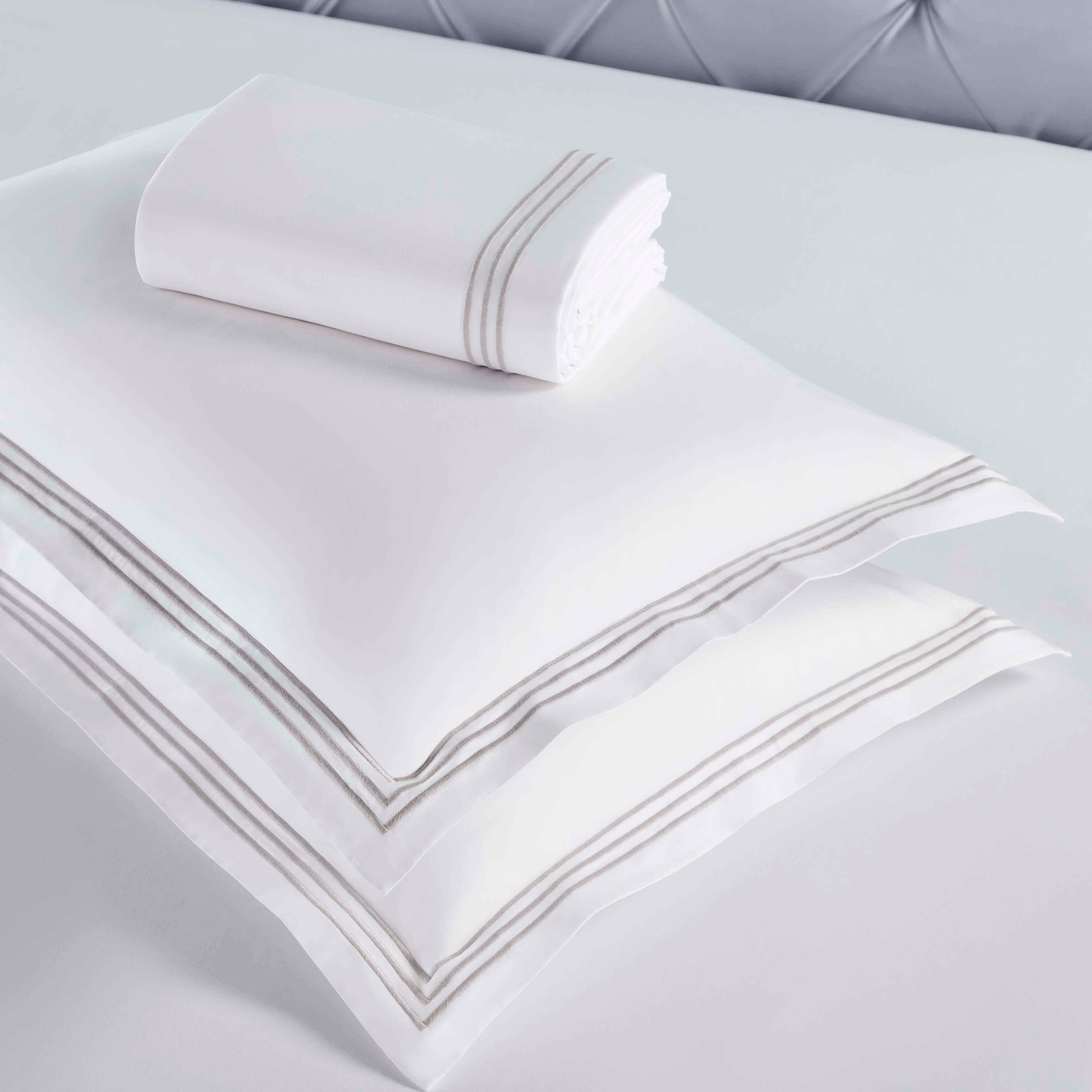 Brandon Cotton 3-Piece Duvet Cover Set with Elegant Three-Line Embroidery - Soft Bedding Set for Master Bedroom, Guest Room & Dorm Decor