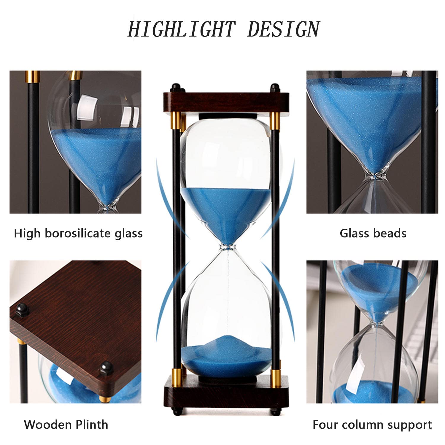60-Minute Large Hourglass Sand Timer - Decorative & Functional 1-Hour Glass Timer for Kitchen, Classroom, Board Games, Meditation & Home Office Decor
