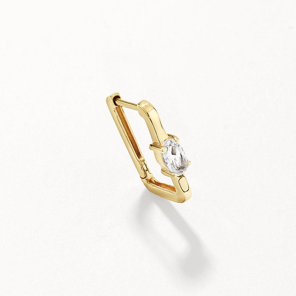 14K Gold White Topaz Paperclip Hoop Earrings for Women - Elegant Everyday Jewelry for Office & Date Night