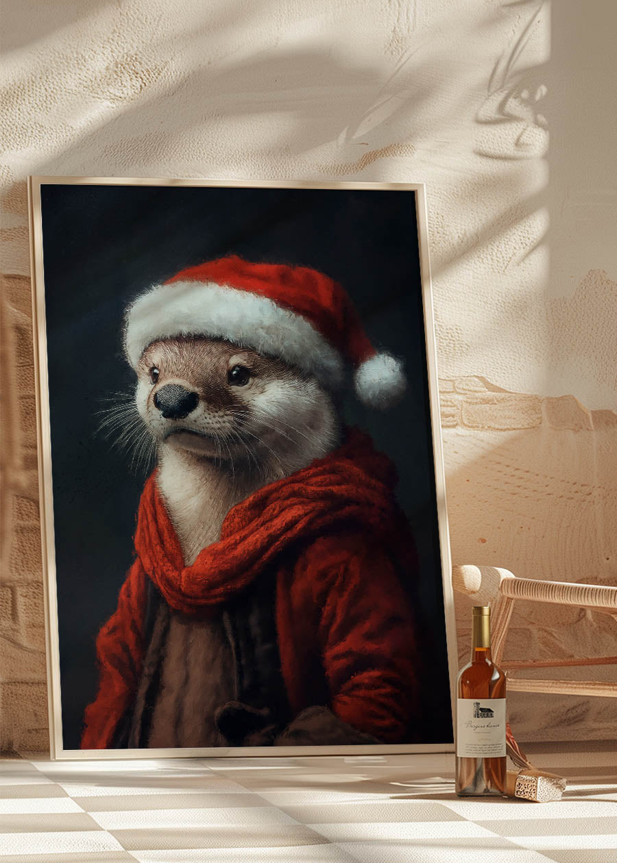 Christmas Otter Animal Portrait Print - Cute Holiday Wall Art Decor for Home, Office & Gifts | Perfect for Living Room, Bedroom & Christmas Party Decorations