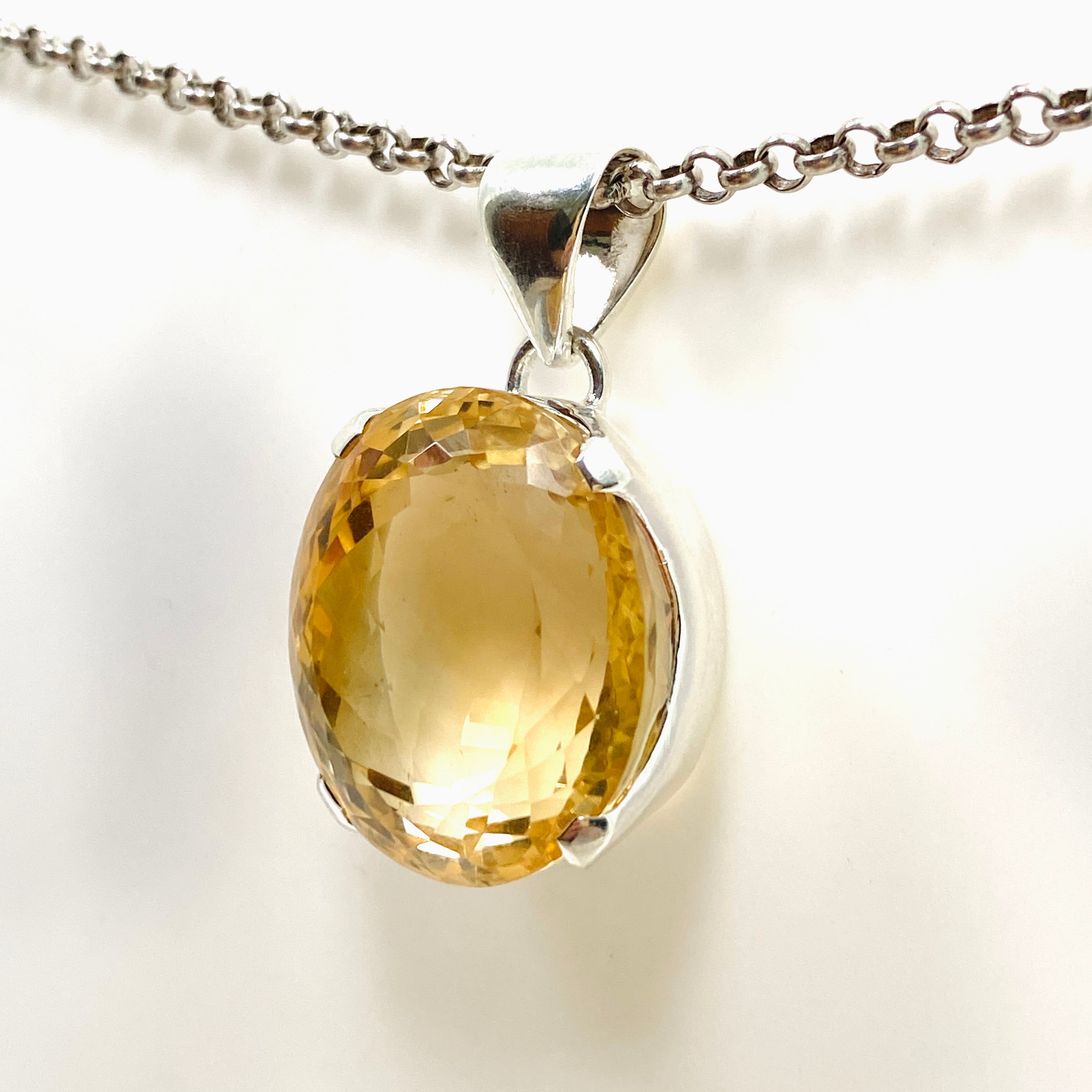 Natural Citrine Gemstone Oval Faceted Pendant Necklace KPGJ4785 - Elegant Jewelry for Women, Perfect Gift for Birthday, Anniversary & Special Occasions