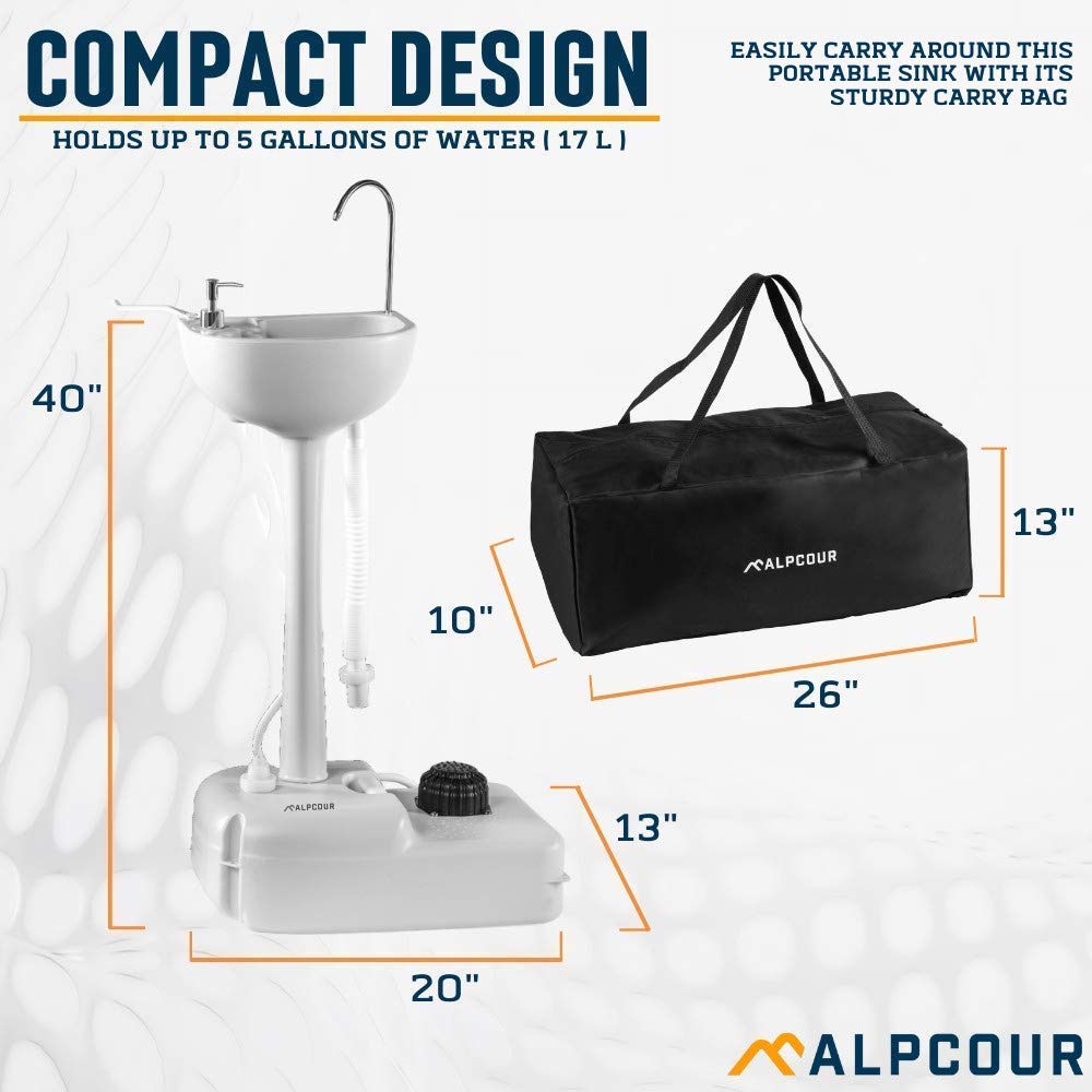 Alpcour Portable Toilet with Built-in Sink - 17L Water Capacity Camping Toilet for RV, Boat, Travel & Outdoor Adventures | Compact Commode with Travel Bags for Emergency, Road Trips & Off-Grid Living