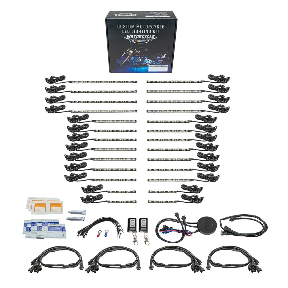 LEDGlow 26-Piece Bluetooth Motorcycle LED Lighting Kit - 16 Million Colors, Smartphone App Control, Dual Zone & Brake Light Effects, Waterproof - Perfect for Night Rides & Custom Bike Shows