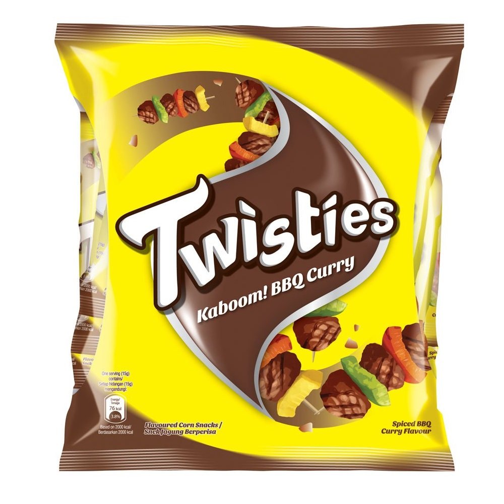 Twisties Family Pack Snacks 15g (BBQ & Curry Flavor) - 150 Packs of Crunchy Corn Snacks for Parties, School Lunches & Movie Nights