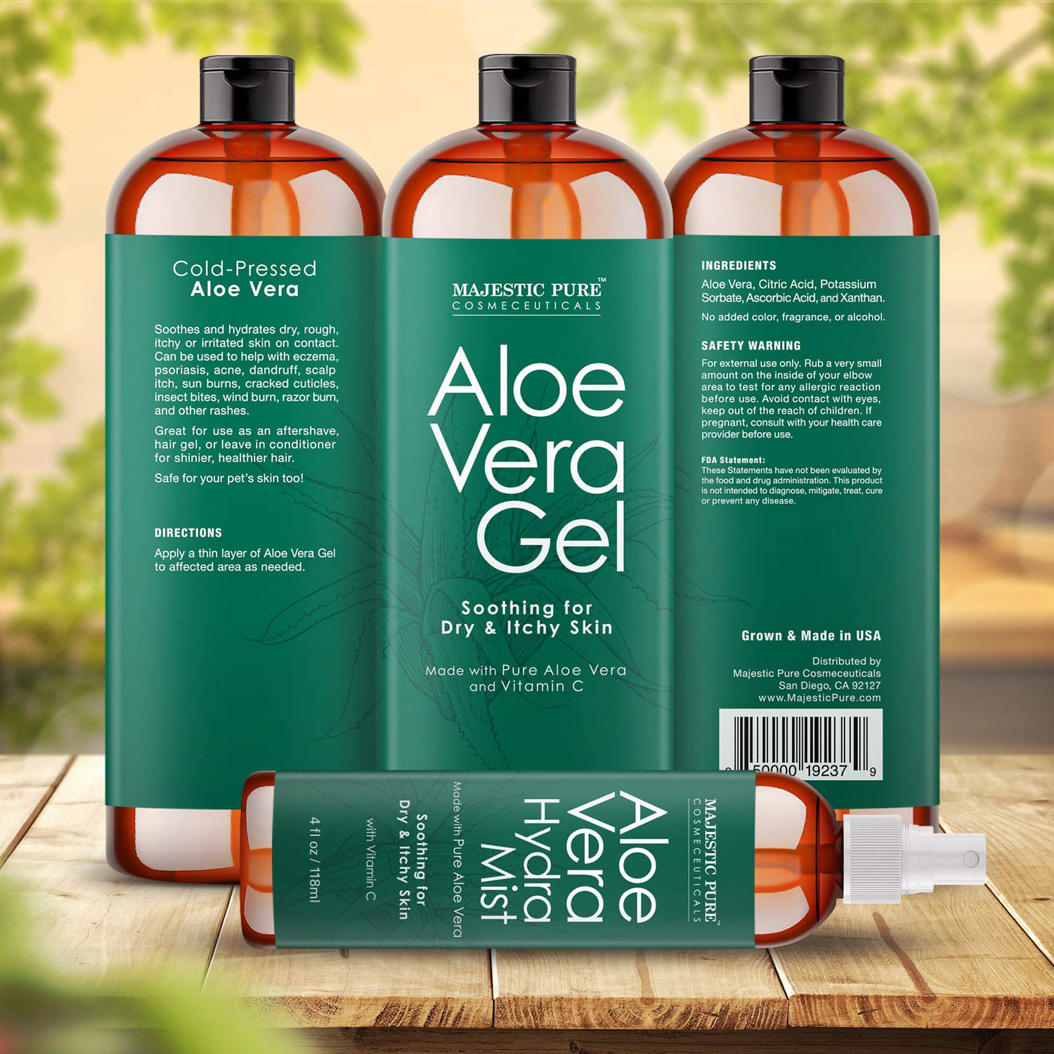 Majestic Pure Aloe Vera Gel & Hydrating Mist Set - 16oz Cold Pressed Aloe Gel + 4oz Refreshing Spray - 100% Pure Natural for Hair Growth, Face, Body & Skin Care - Perfect for Sunburn Relief, Daily Moisturizing & Post-Workout Refreshment