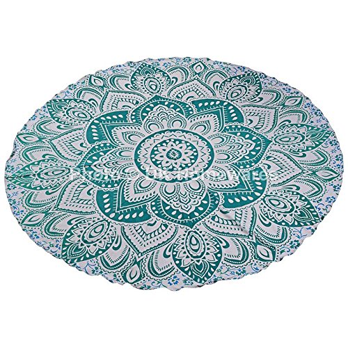 Bohemian Round Tablecloth 72 Inches - Green White Mandala Floral Printed Cotton Fabric for Dining Room, Living Room Décor & Wall Tapestry Hanging | Perfect for Parties, Weddings, and Home Decor