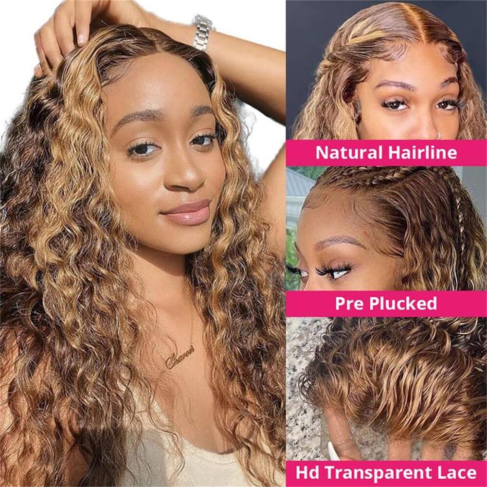 AliPearl 13x4 Honey Blonde Lace Front Human Hair Wig - Pre Plucked 4/27 Ombre Highlight Deep Wave Glueless Wig for Black Women | Perfect for Daily Wear, Cosplay & Special Occasions