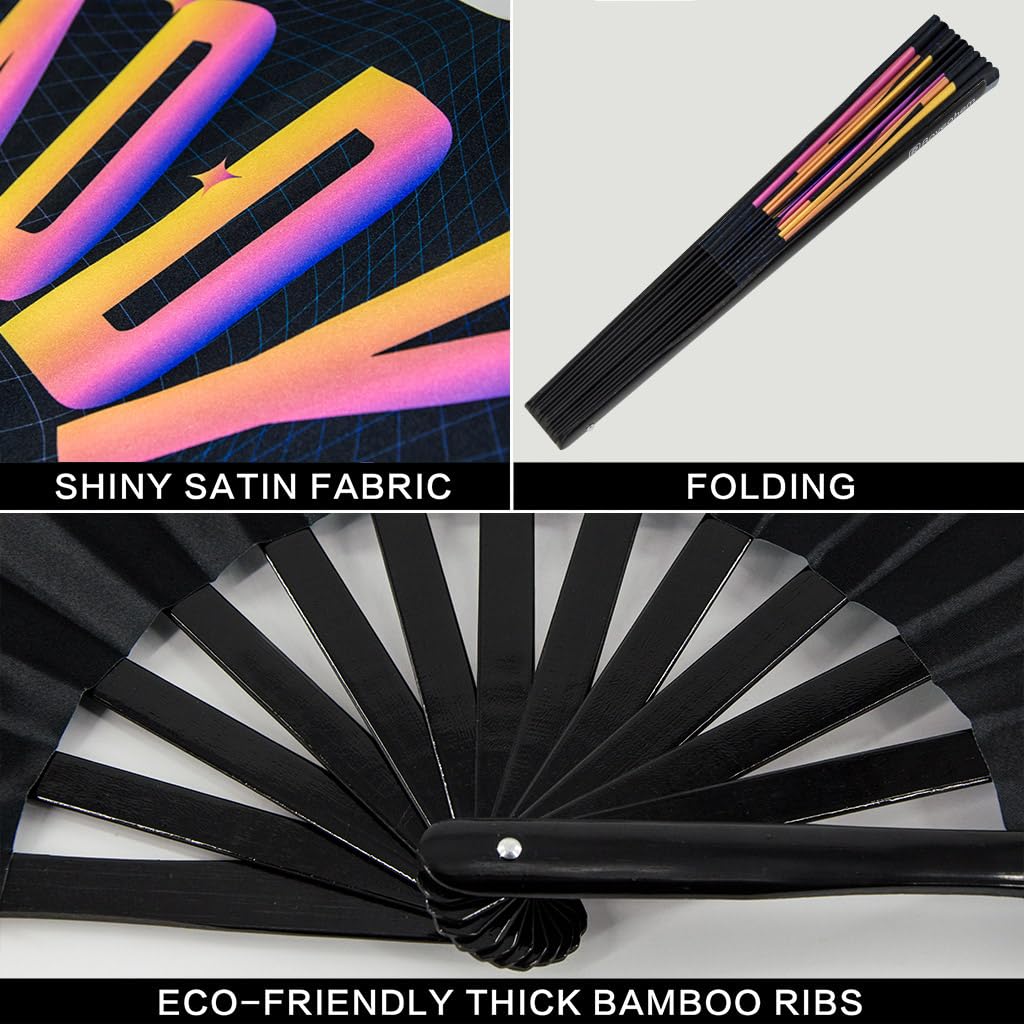 UV Glow Rave Fan - Bamboo Folding Hand Fan for Men & Women, 13