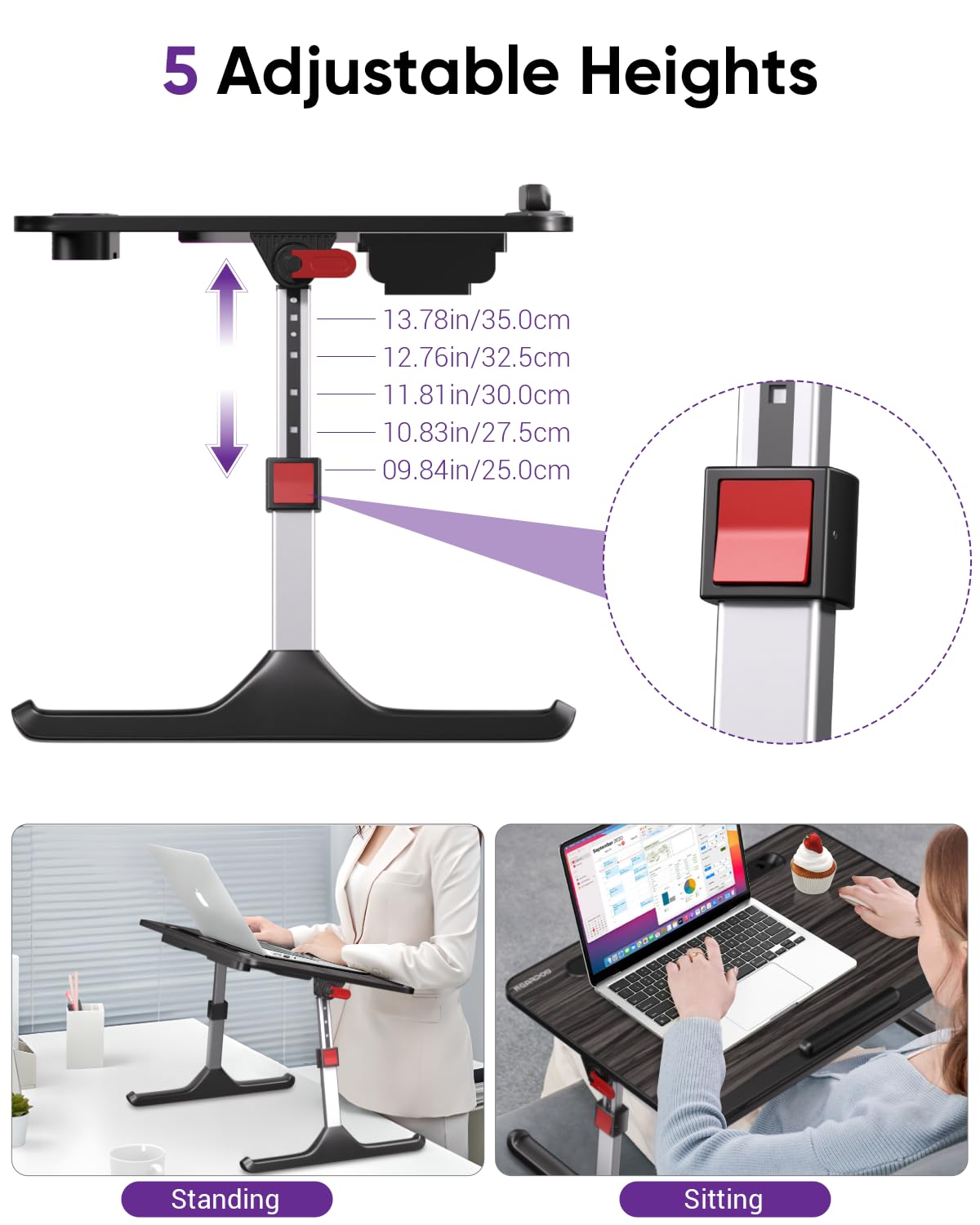 NEARPOW Adjustable Foldable Laptop Desk for Bed with LED Light - Portable Lap Desk with Book Stand, Wrist Rest & Storage Drawer - Ideal for Work, Study, Writing on Bed, Couch or Floor (Perfect for Adults & Kids)