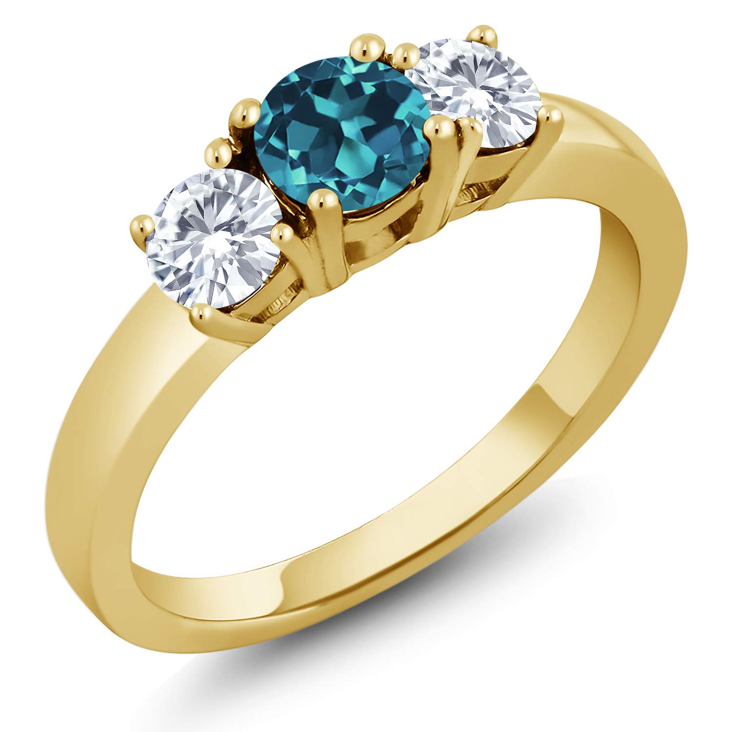 1.24 Ct London Blue Topaz & G/H Lab Grown Diamond Ring - 18K Yellow Gold Plated Sterling Silver - Elegant Engagement, Anniversary or Gift Jewelry for Women