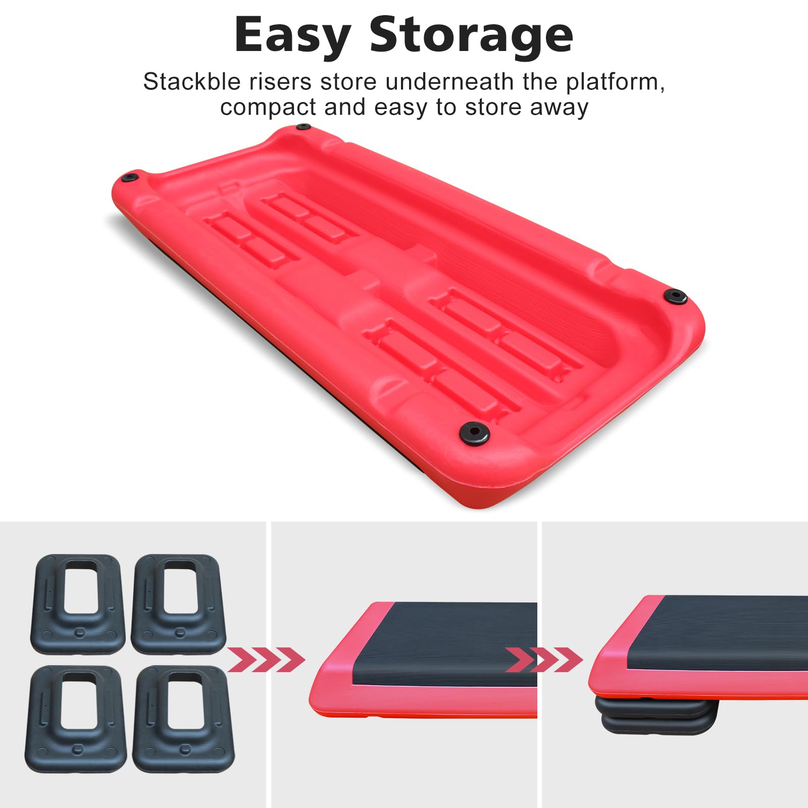 28.5'' Adjustable Aerobic Step Platform with 4 Stackable Risers (4-6-8in Height) - Home Gym Cardio & Strength Training Equipment for Fitness, Aerobics, HIIT Workouts - Perfect for Home Exercise, Group Classes & Personal Training (Red & Gray)