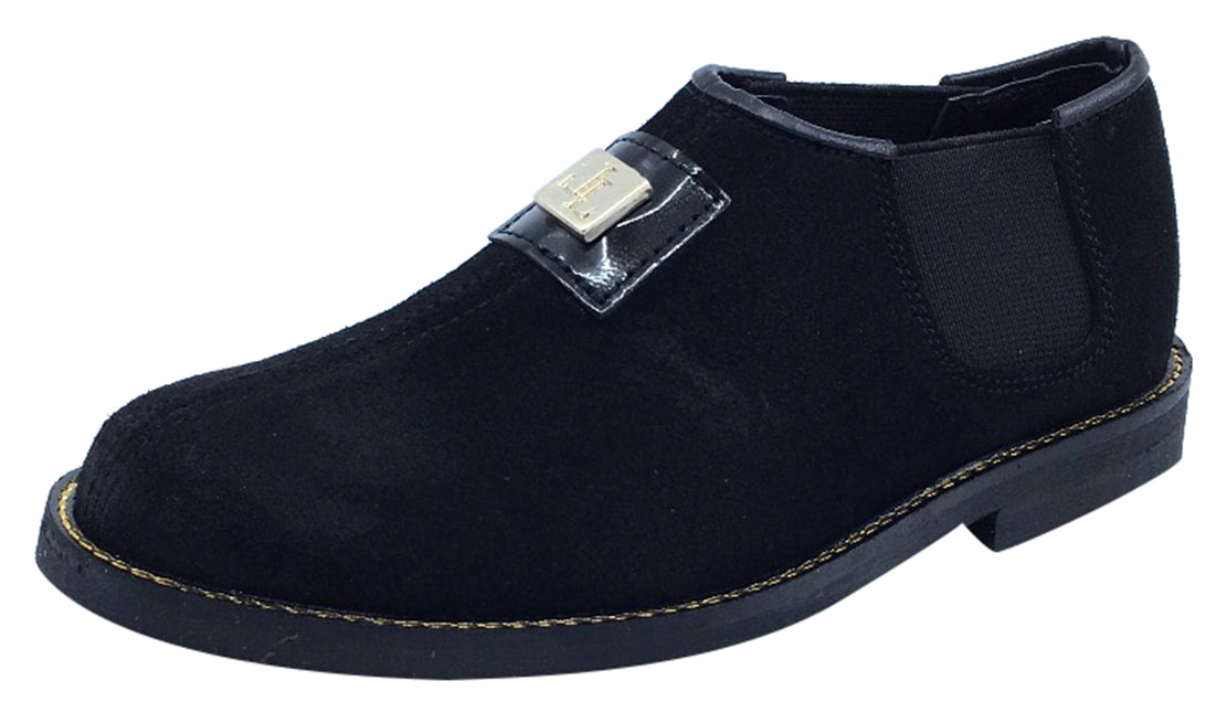 Luccini Maggie 2 Boys & Girls Black Suede Leather Slip-On Dress Shoes - Perfect for School, Weddings & Formal Occasions