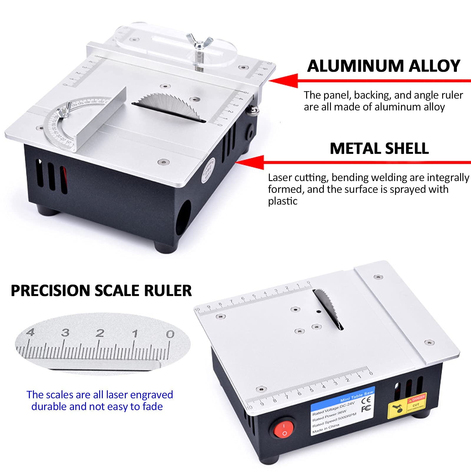 Mini Table Saw with 7-Speed & Miter Gauge - 5000RPM for DIY Woodworking