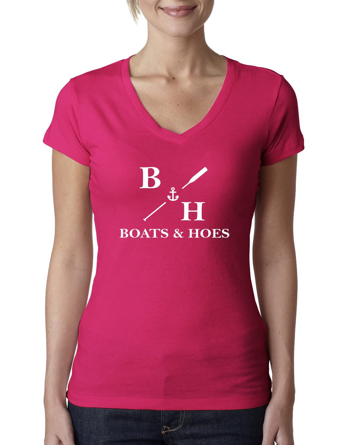 Wild Bobby Boats & Hoes Pop Culture Women's Junior Fit V-Neck T-Shirt - Trendy Graphic Tee for Casual Wear, Parties & Gifts