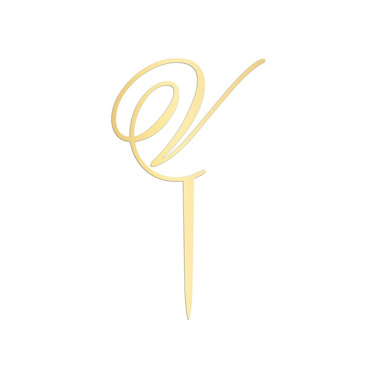 Gold Acrylic Monogram Cake Topper - Letter V Wedding Cake Decor for Anniversary, Birthday Party Supplies | Rustic Elegant Cake Topper for Wedding, Anniversary, Birthday Celebrations
