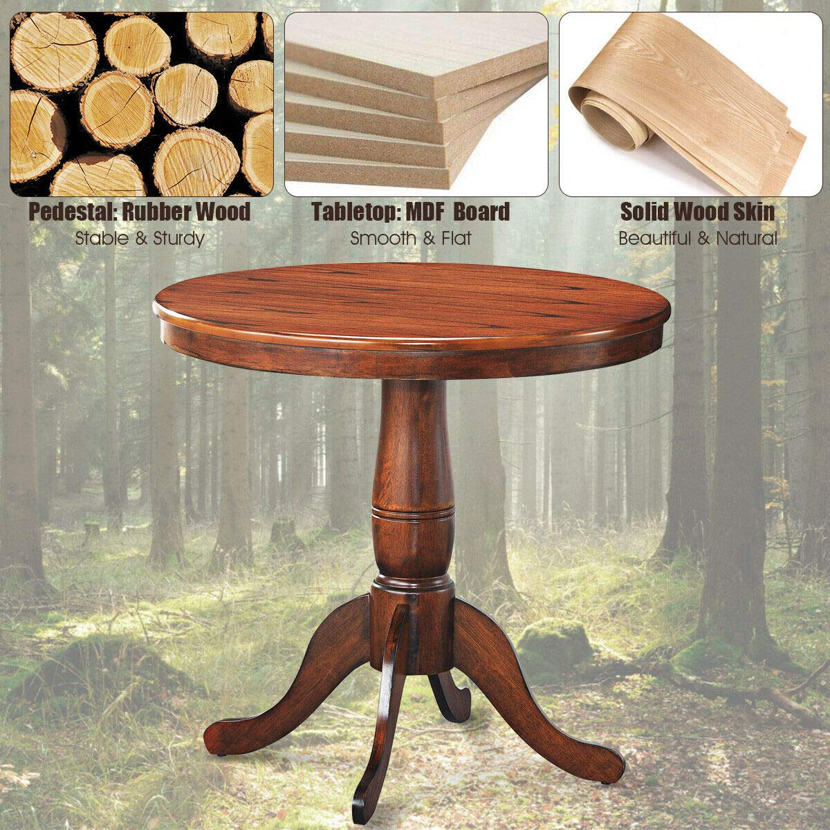 Vintage Round Pedestal Dining Table - 32 Inch High Top Kitchen & Dining Room Table with Adjustable Feet Pads, Sturdy Walnut Design | Perfect for Small Spaces, Breakfast Nooks & Cozy Apartments
