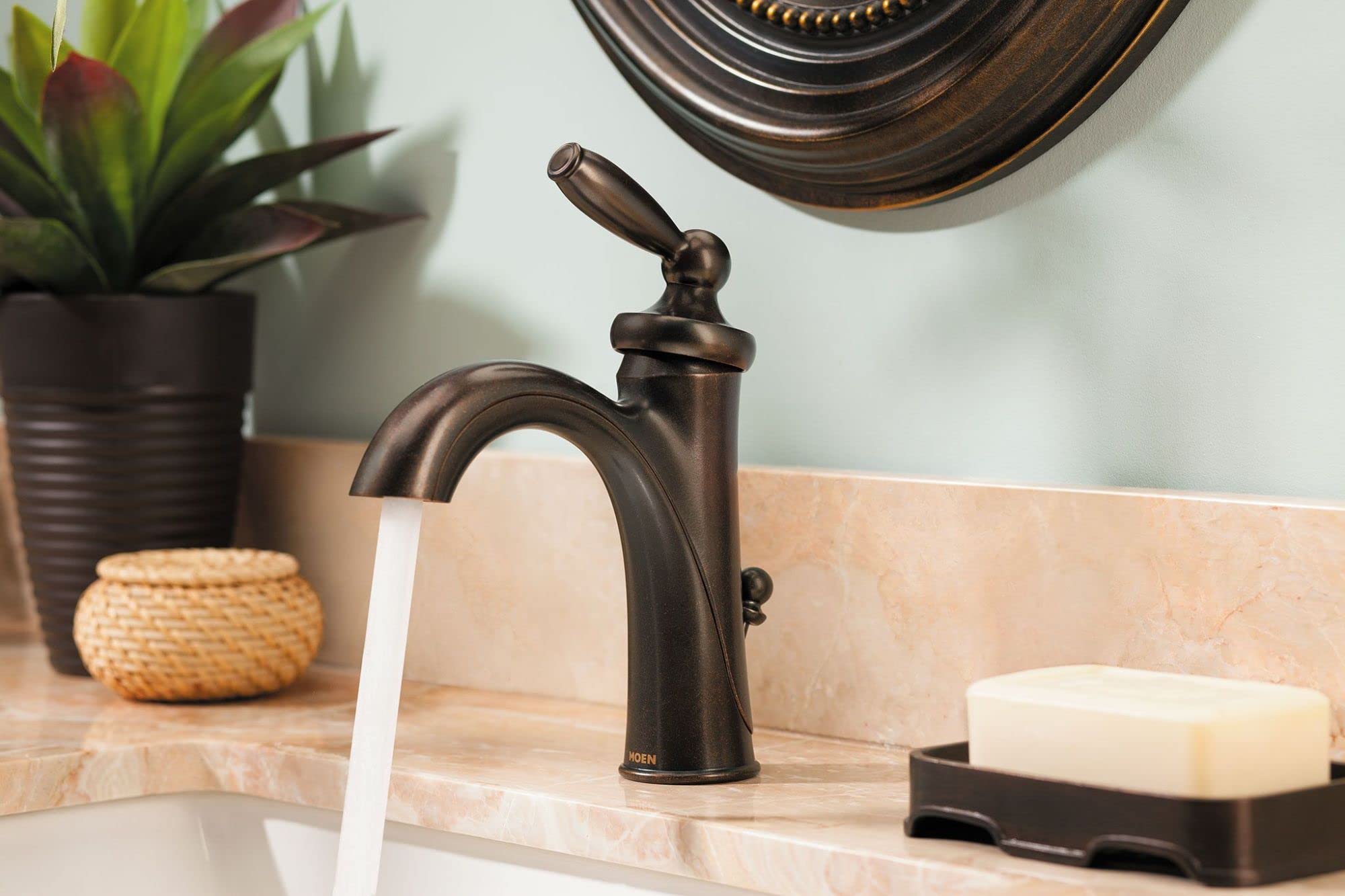 Moen Brantford Oil-Rubbed Bronze Single Handle Traditional Low-Arc Bathroom Sink Faucet with Deck Plate & Vessel Sink Extension Kit - 6600ORB - Perfect for Modern & Classic Bathroom Vanities, Powder Rooms & Vessel Sinks