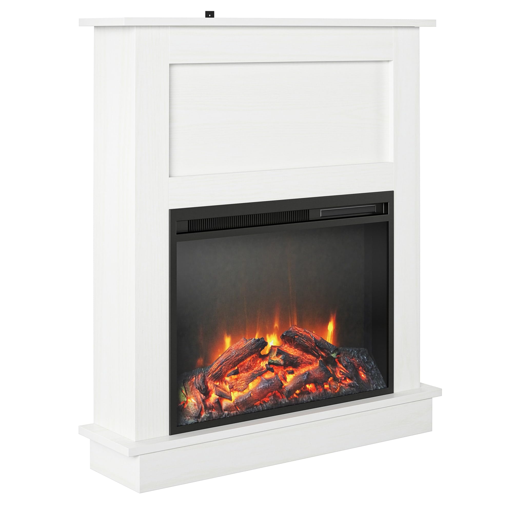 Ameriwood Home Ellsworth White Electric Fireplace with Mantel - 400 sq. ft. Heating, Remote Control, Neutral Finish for Living Room, Bedroom & Office | Cozy Home Decor & Space Heater for Winter
