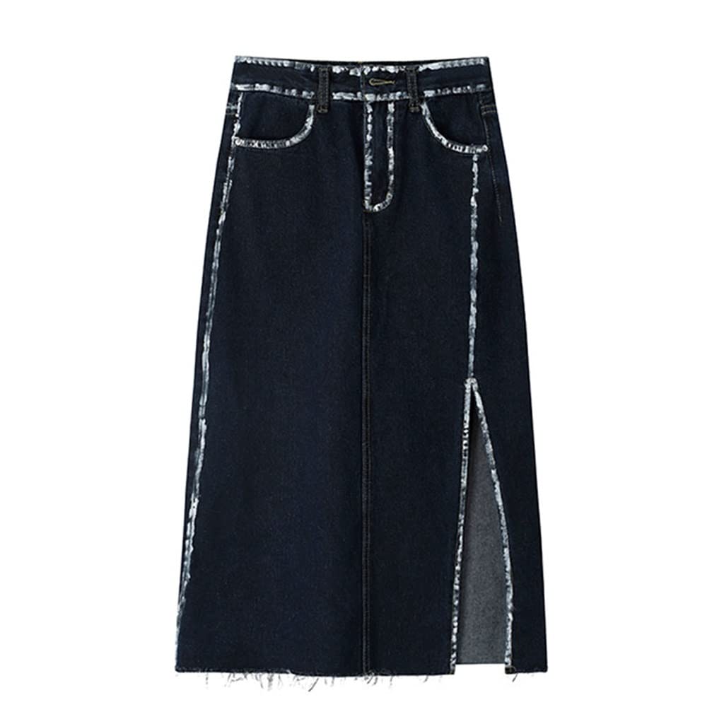 Vintage High Waist Oversized Painted Denim Skirt for Women - A-Line Split Streetwear Skirt (Black, XL) | Perfect for Harajuku Fashion, Casual Outings & Boho Chic Looks