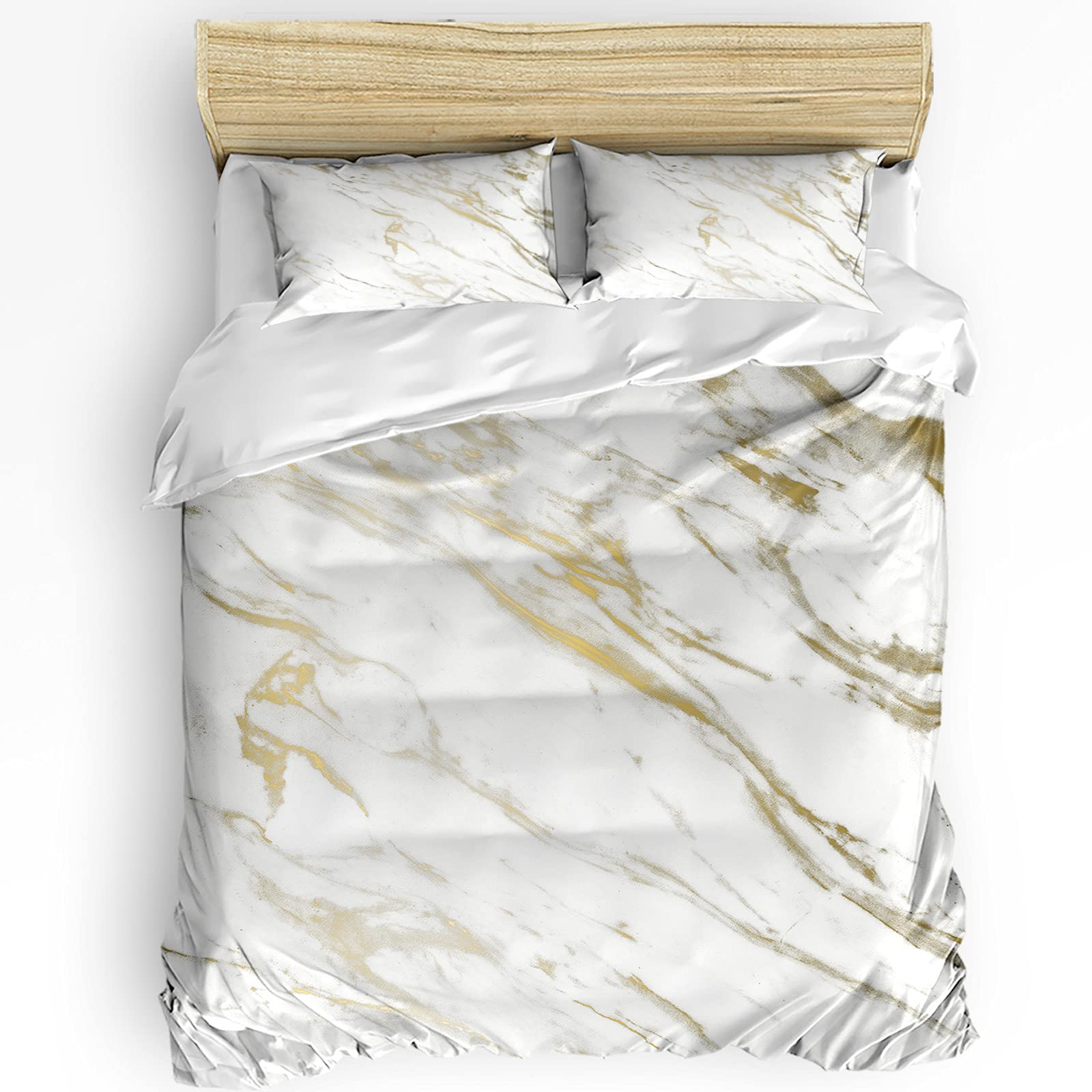 Premium 3-Piece Full Size Duvet Cover Set - White Gold Marble Comforter with 2 Pillow Shams | Soft Lightweight Bedding | Wild Symbol Design | Perfect for Guest Rooms, Master Bedrooms & Cozy Home Decor