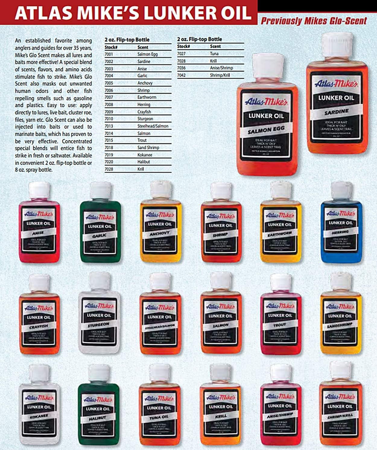 Atlas Mike's 7027 Glo Scent Bait Oils - Tuna Flavor, 2 oz Bottle for Fishing Lures & Attractants - Perfect for Freshwater & Saltwater Angling