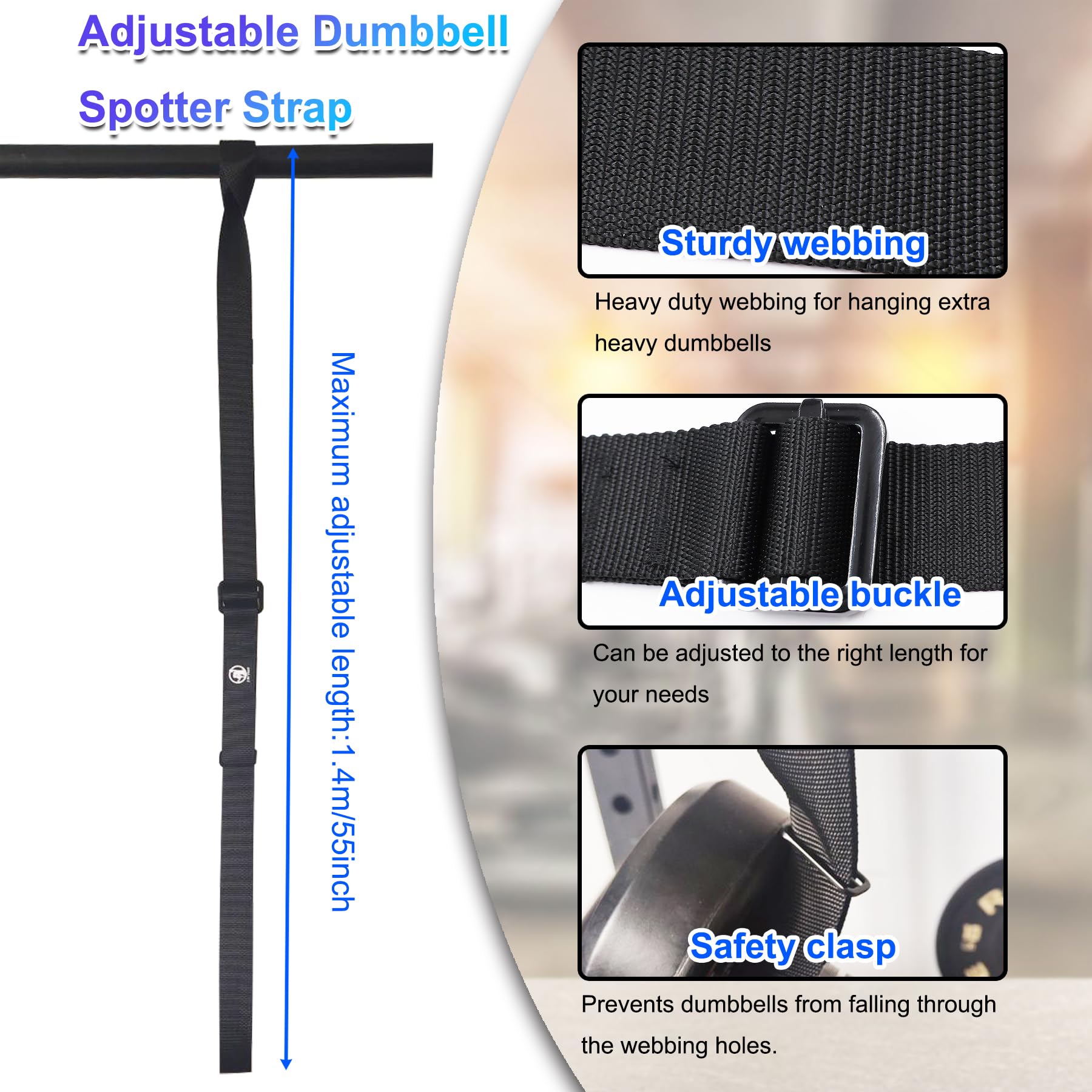 Dumbbell Spotter Straps - Barbell Rack Safety Attachment for Bench Press & Hanging Dumbbells | Gym Equipment for Home & Commercial Use