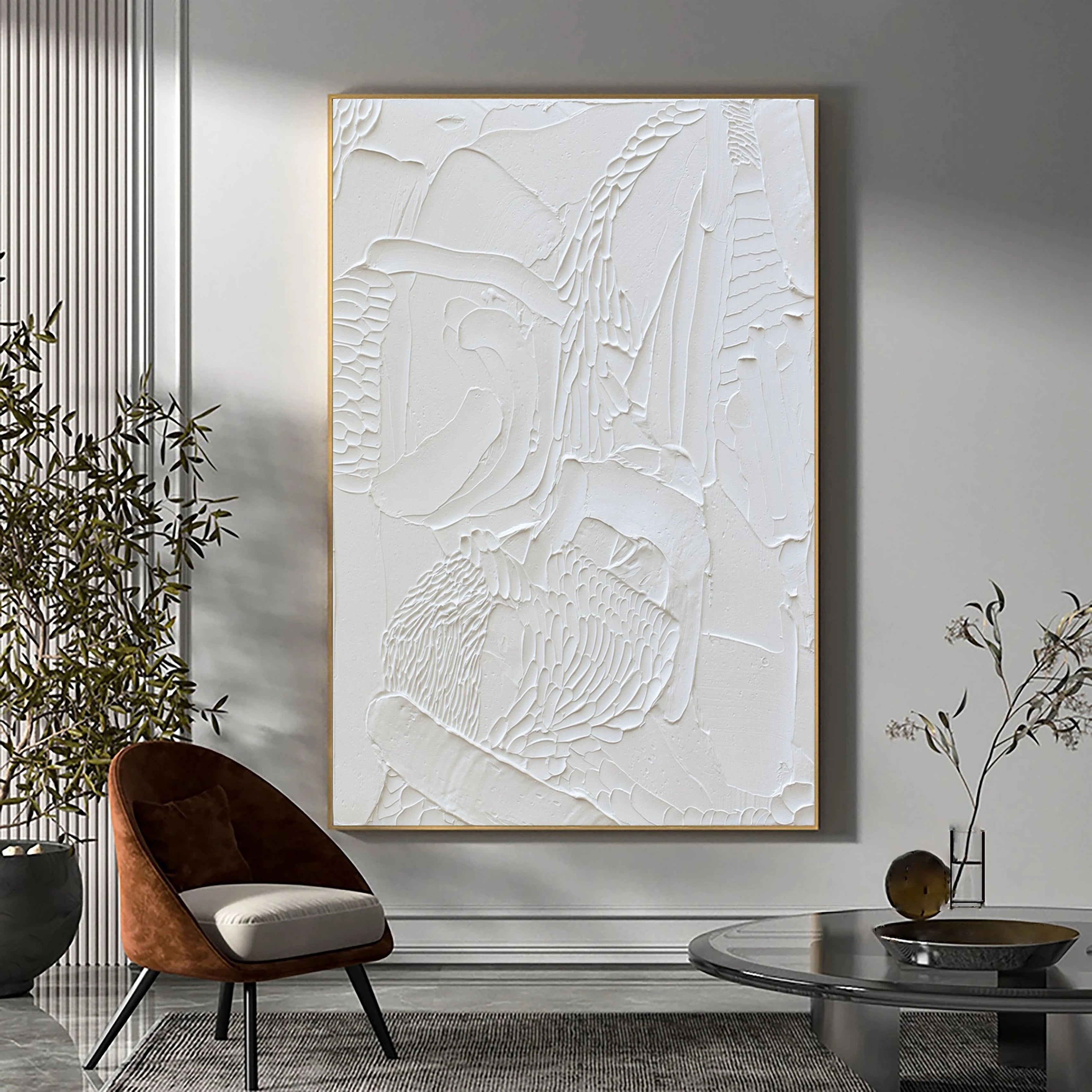 Minimalist Textured Plaster Art Painting #MM012 - Vertical Wall Decor for Modern Living Room & Bedroom