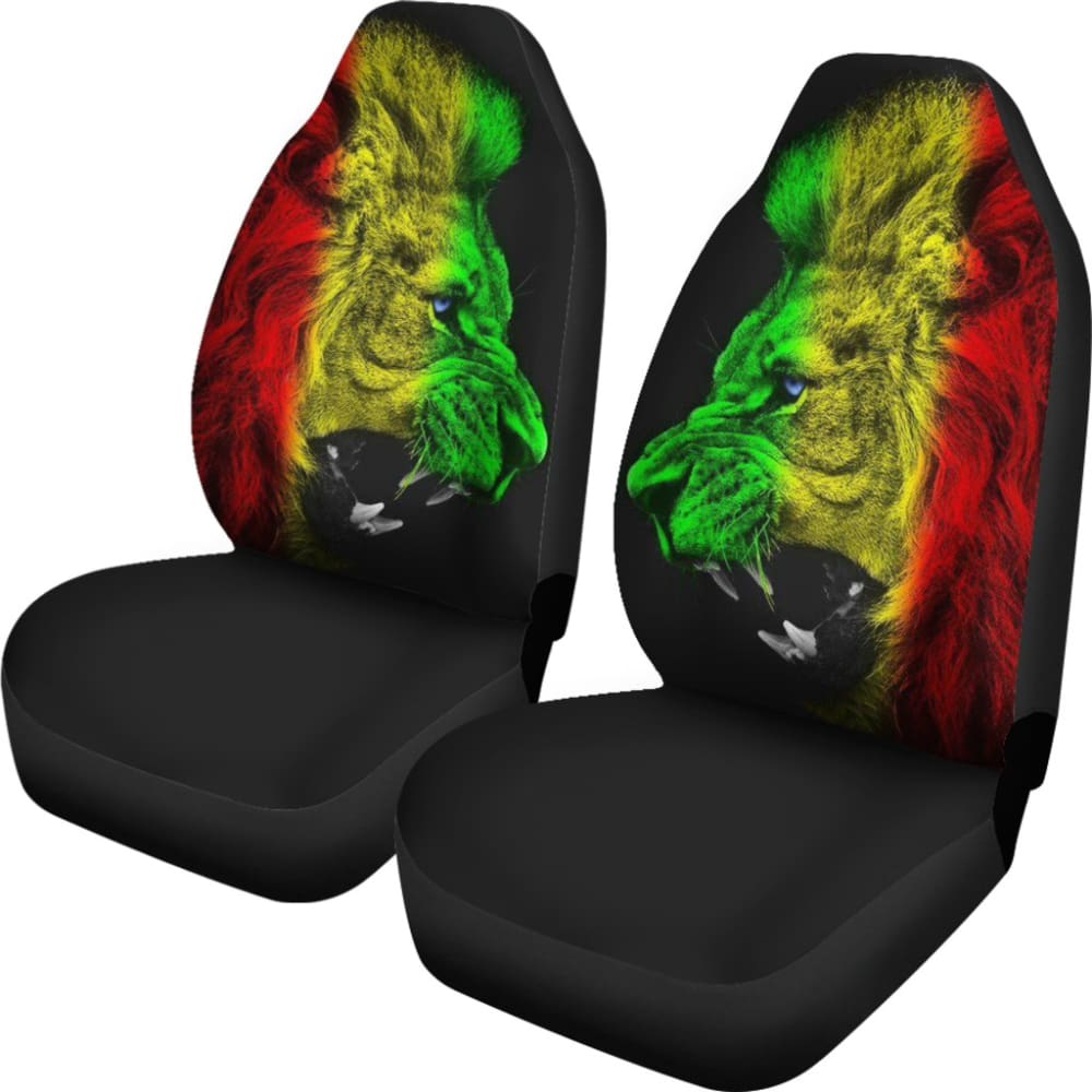 Rasta Lion Roaring Car Seat Covers - Vibrant Jamaican Style Car Accessories for Jeep, Truck & SUV - Perfect Gift for Reggae Fans & Car Enthusiasts (Use for Road Trips, Daily Commutes & Vehicle Protection)