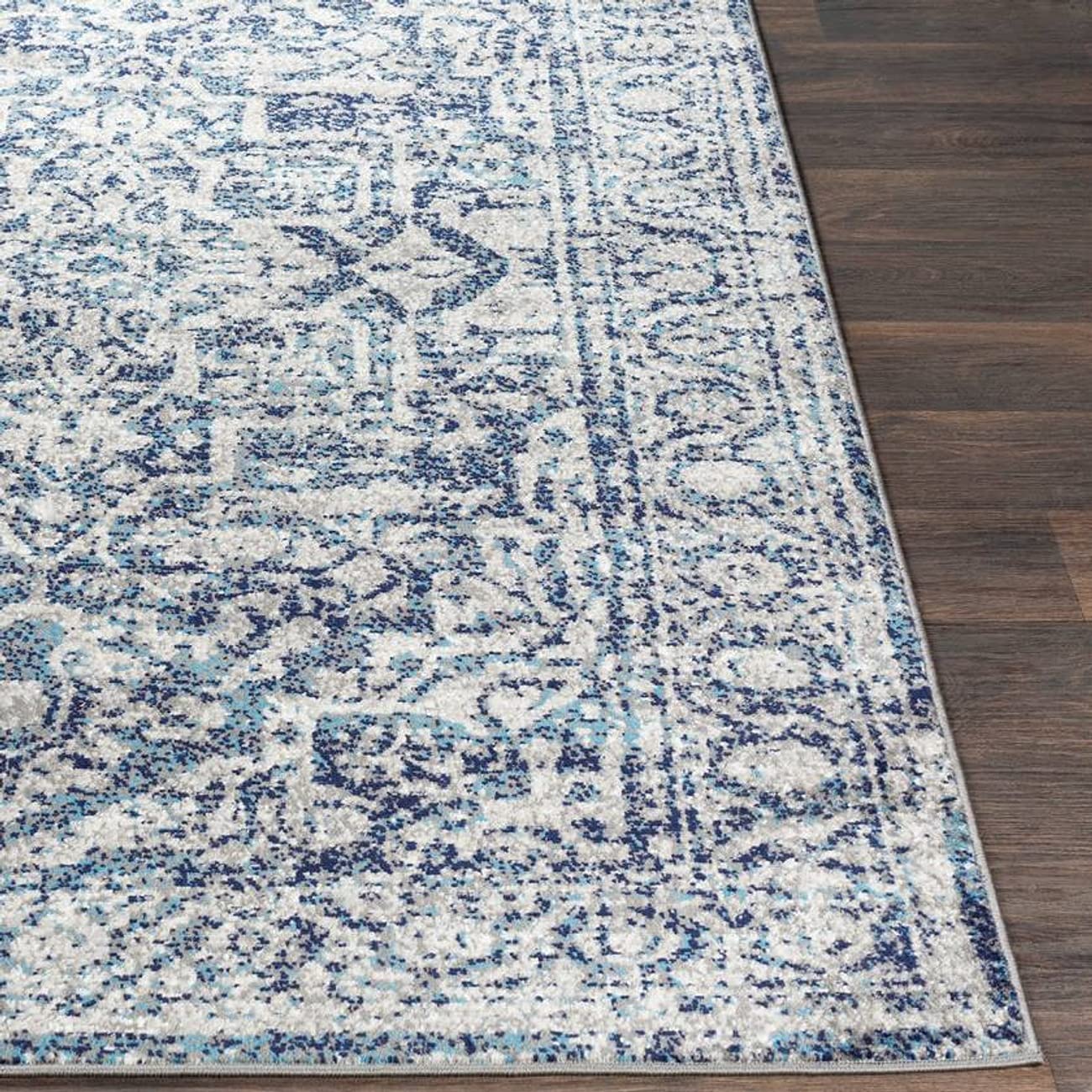Mark&Day Emma Traditional Navy Blue & White 6x9 Area Rug - Soft Carpet for Living Room, Bedroom, Kitchen - 6'7