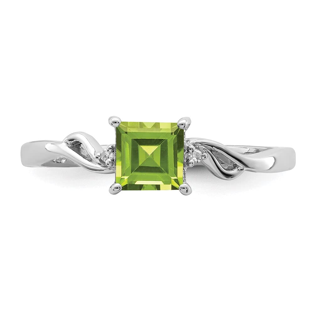 925 Sterling Silver Diamond & Peridot Square Ring for Women - Elegant Fine Jewelry Gift for Her - Perfect for Anniversary, Birthday & Special Occasions