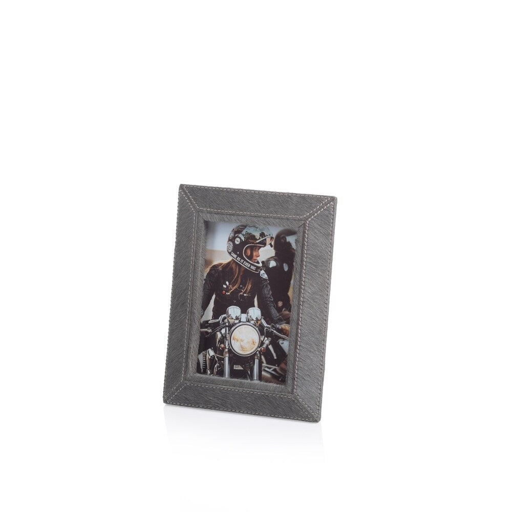 Aspen Feel Hair on Leather 4x6 Photo Frame in Gray - Perfect for Home Decor, Office Desk & Gift Giving