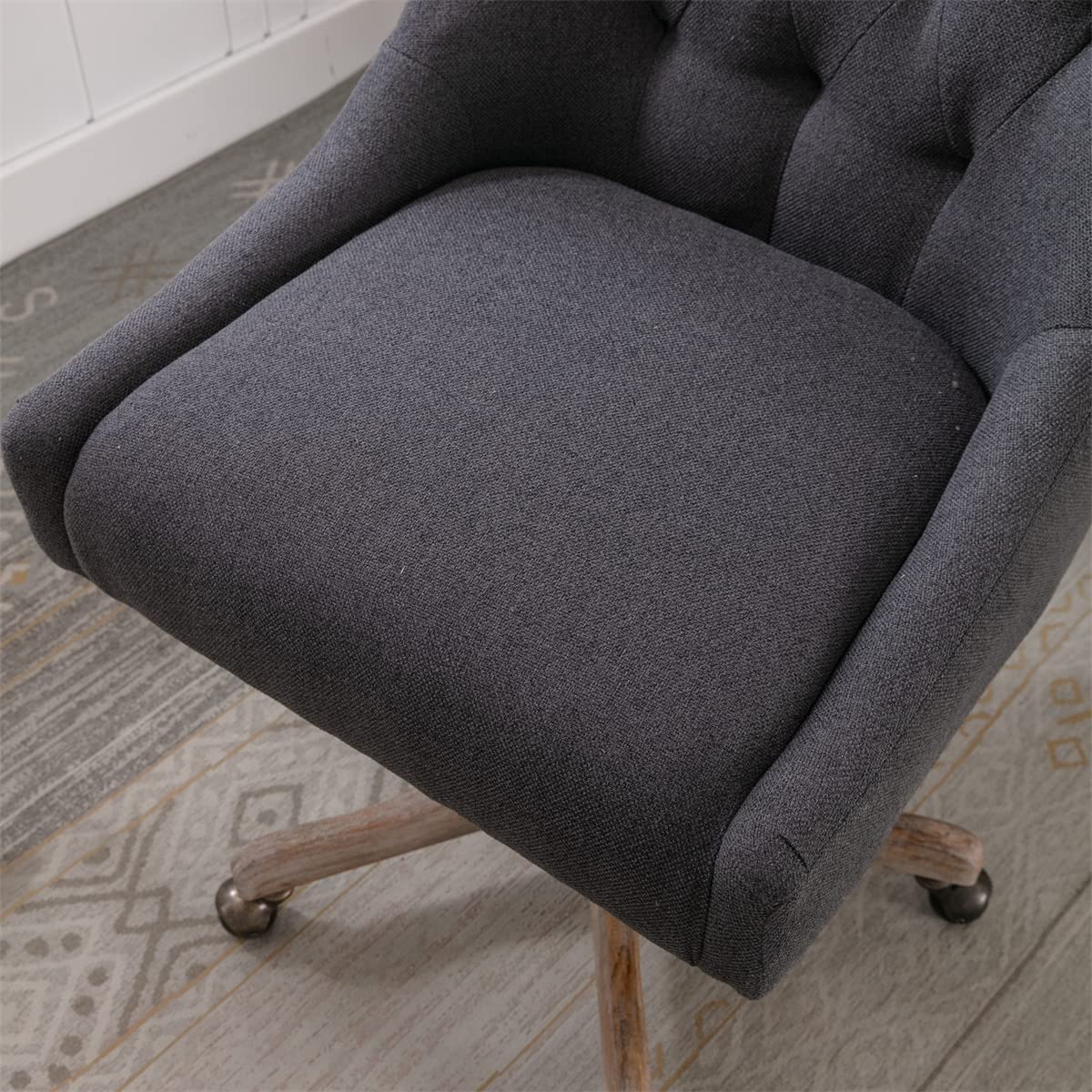 Modern Swivel Accent Chair with Adjustable Lift Seat & Casters - Tufted Curved Back Upholstered Task Chair for Home Office, Living Room & Study - Charcoal Grey - Perfect for Work, Relaxation & Small Spaces