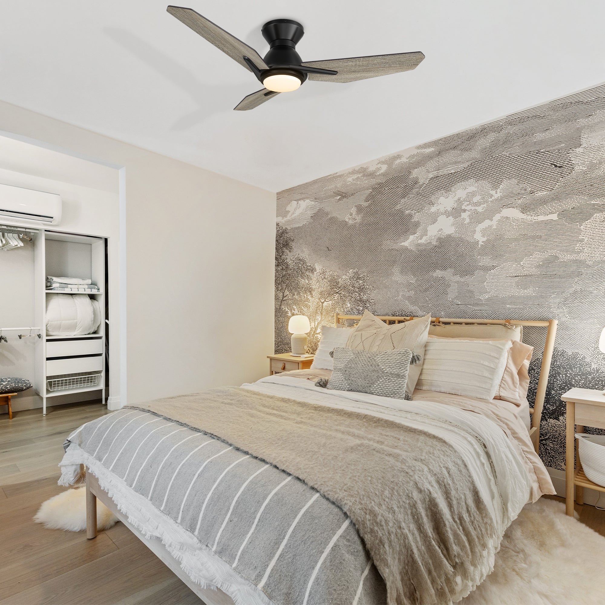 44 Inch Vant Flush Mount Ceiling Fan with LED Light and Remote Control - Perfect for Bedroom, Living Room, and Home Office